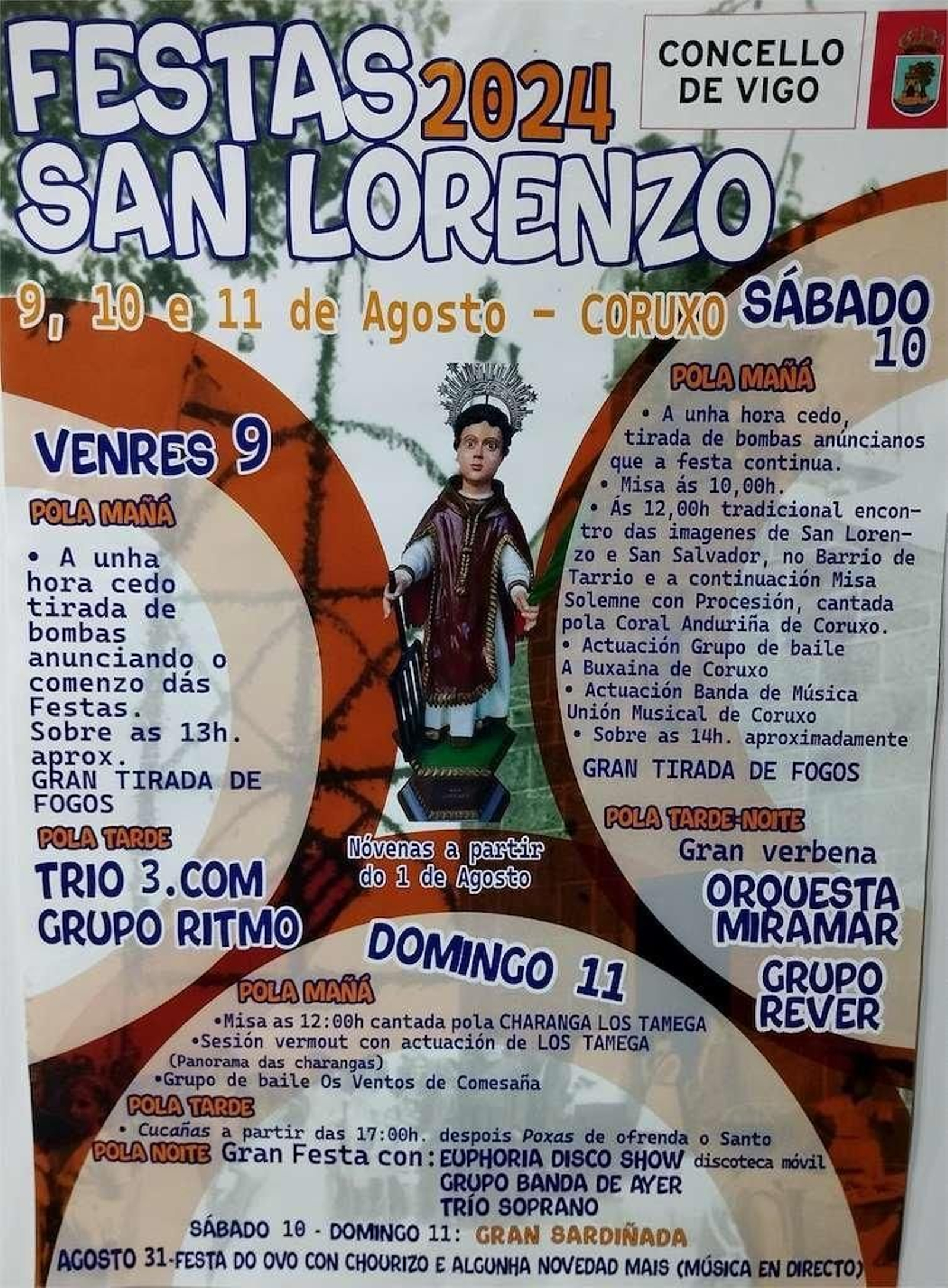 Cartel de programación de las fiestas de San Lorenzo de Coruxo de 2024 // PG
