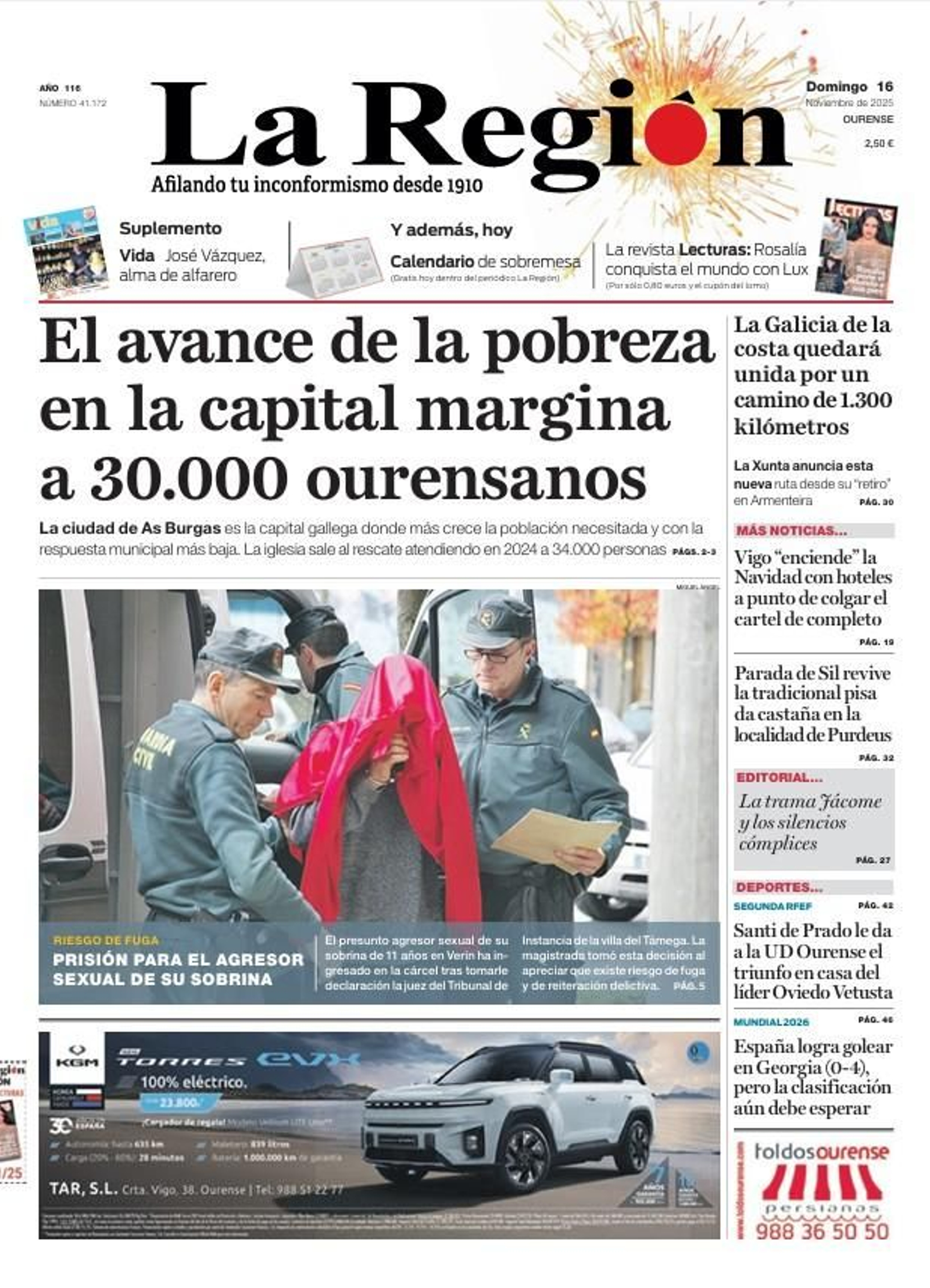 La portada de La Región este domingo, 16 de noviembre