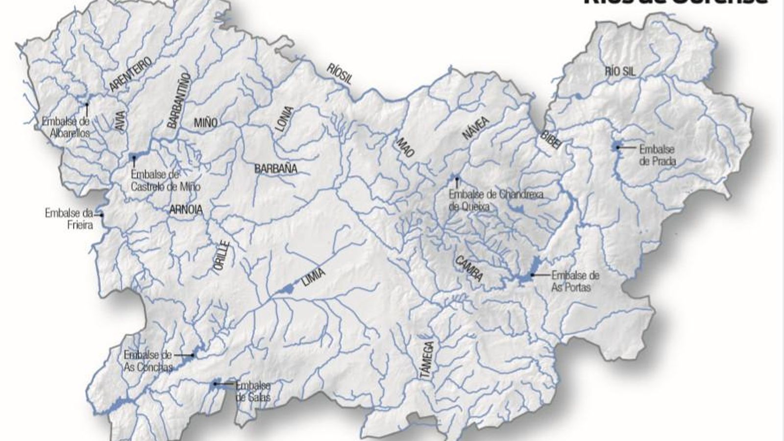 Mapa de los ríos de Ourense