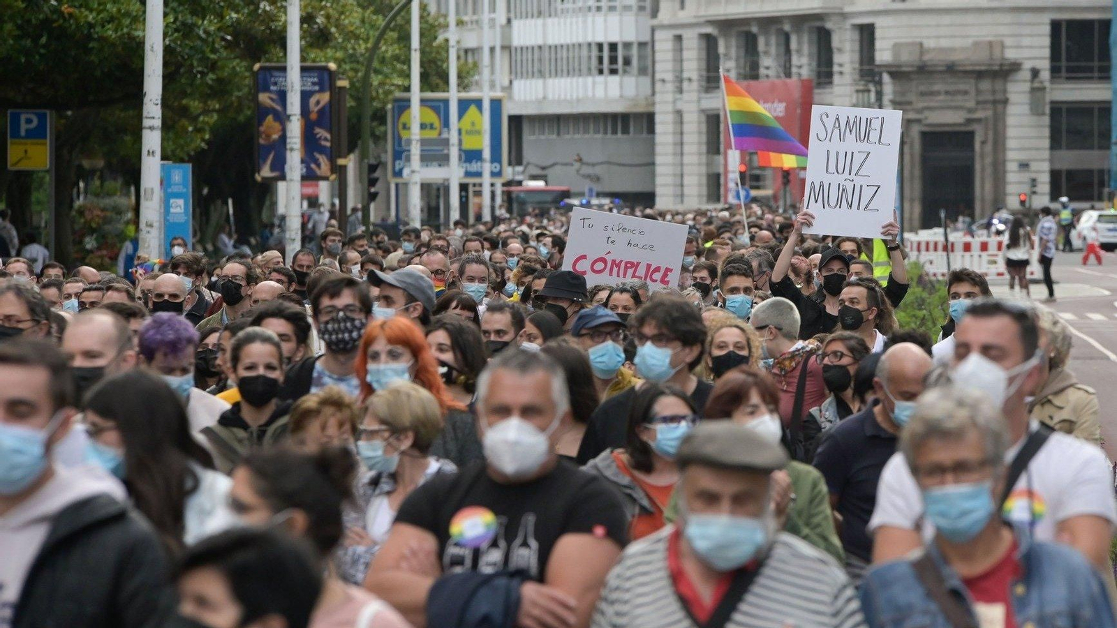 Concentración contra agresiones LGTBfóbicas, en 2021, en A Coruña.