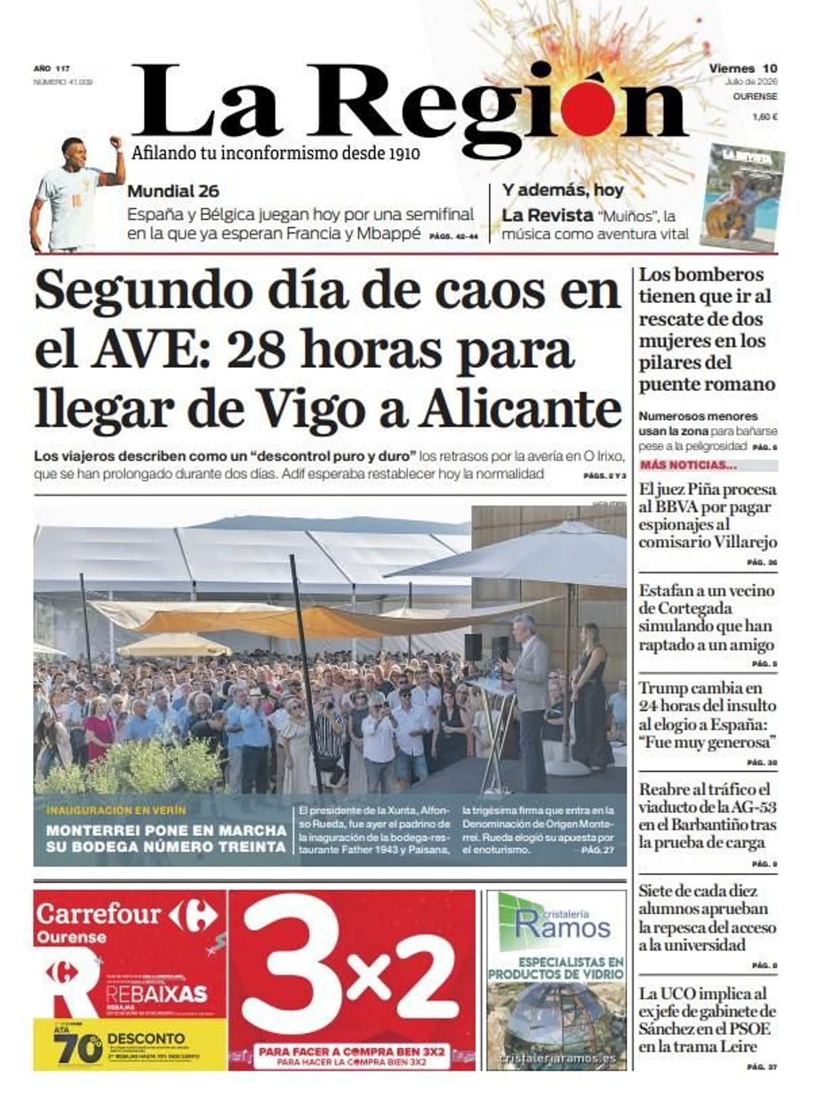 La portada de La Región de este viernes, 10 de julio.