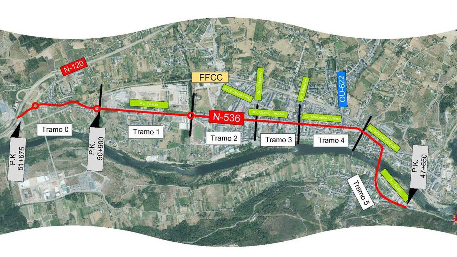 Mapa del tramo de humanización de O Barco.