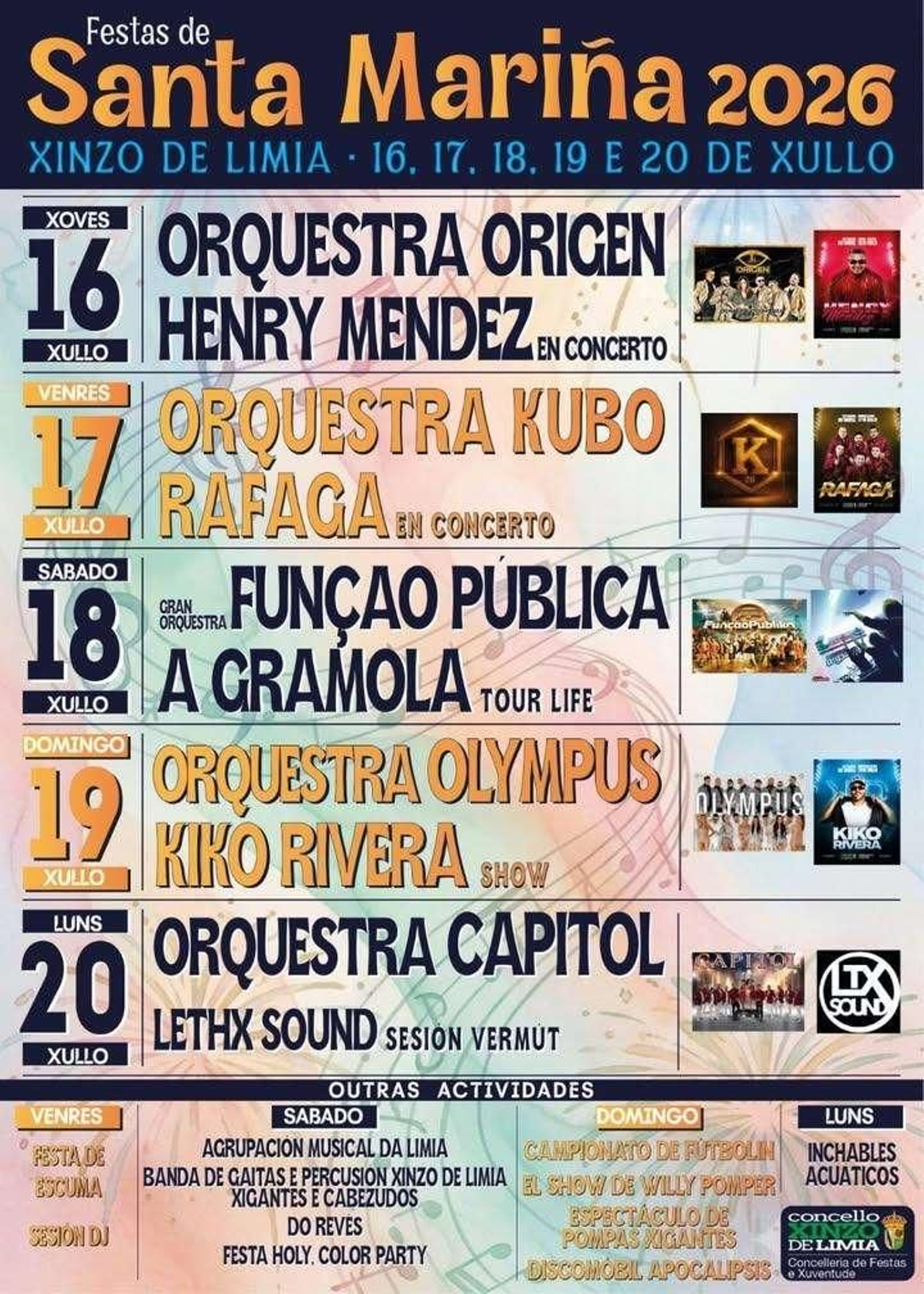 El cartel del programa de las Fiestas de Santa Mariña 2026 en Xinzo de Limia.