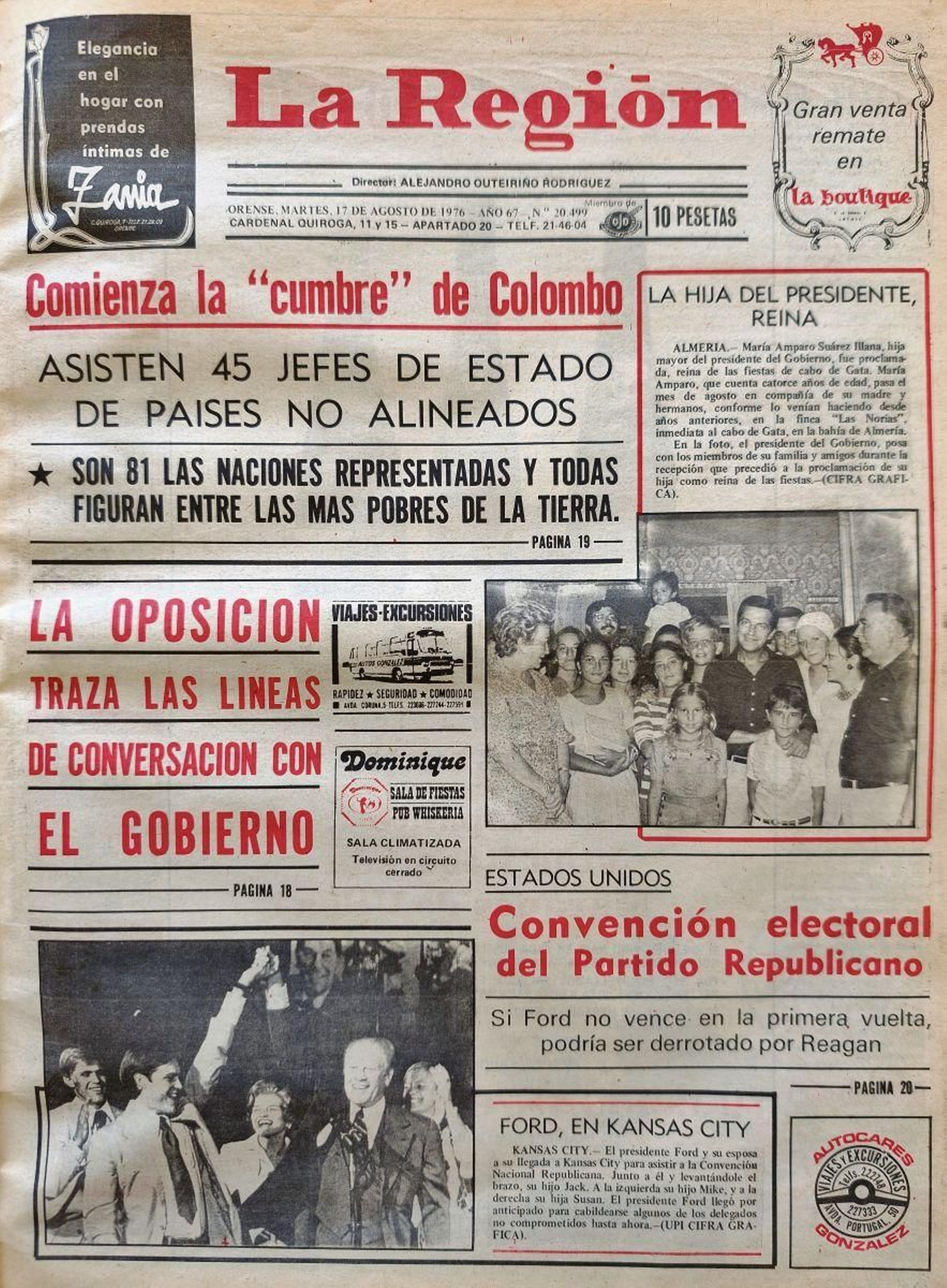 Primera página de La Región del 17 de agosto de 1976