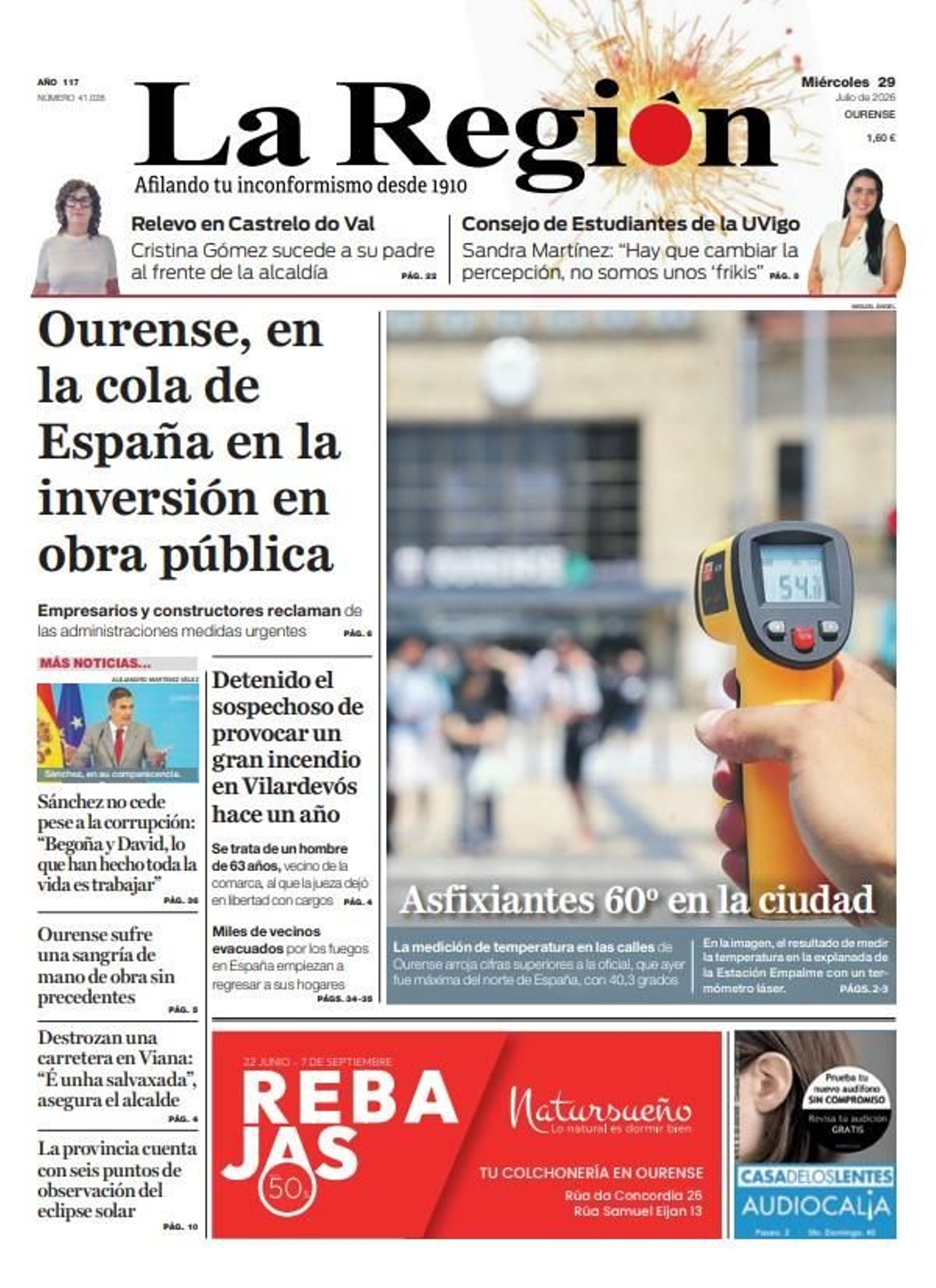 La portada de La Región de este miércoles, 29 de julio.