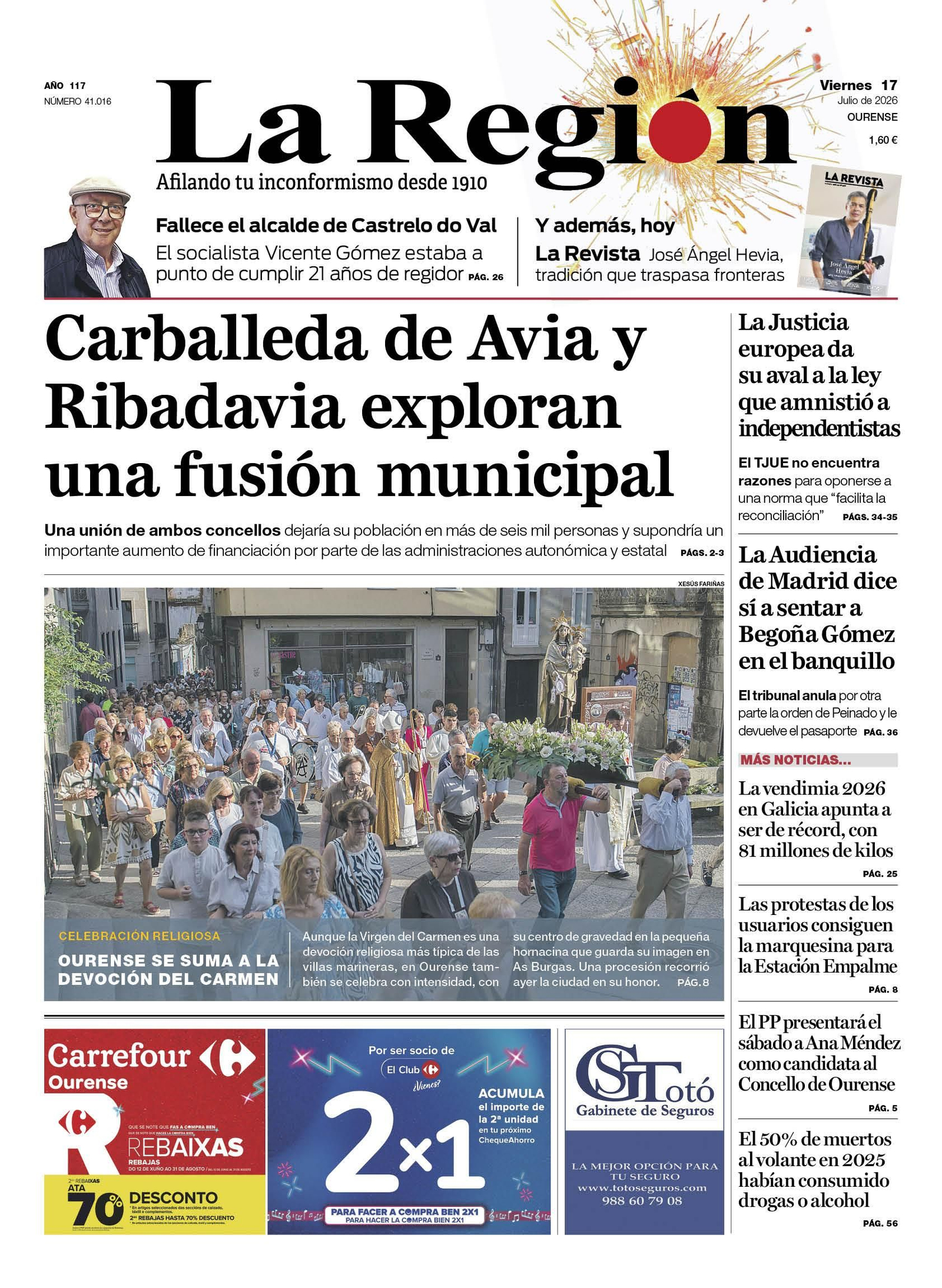 La portada de La Región de este viernes.