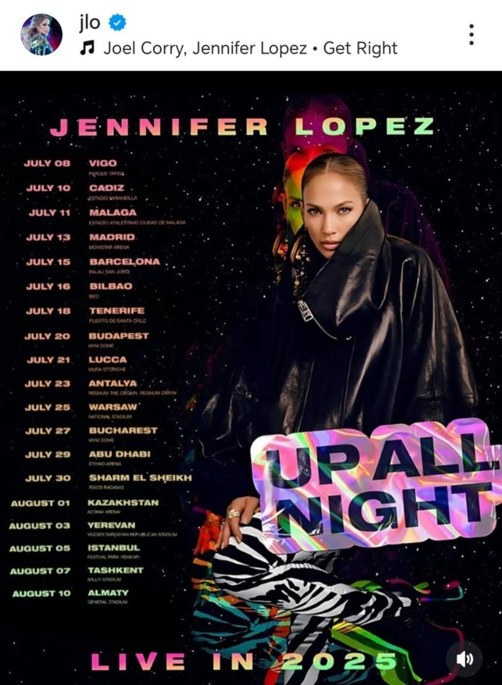 El cartel publicado por Jennifer López, en el que dice que actuará en Vigo.