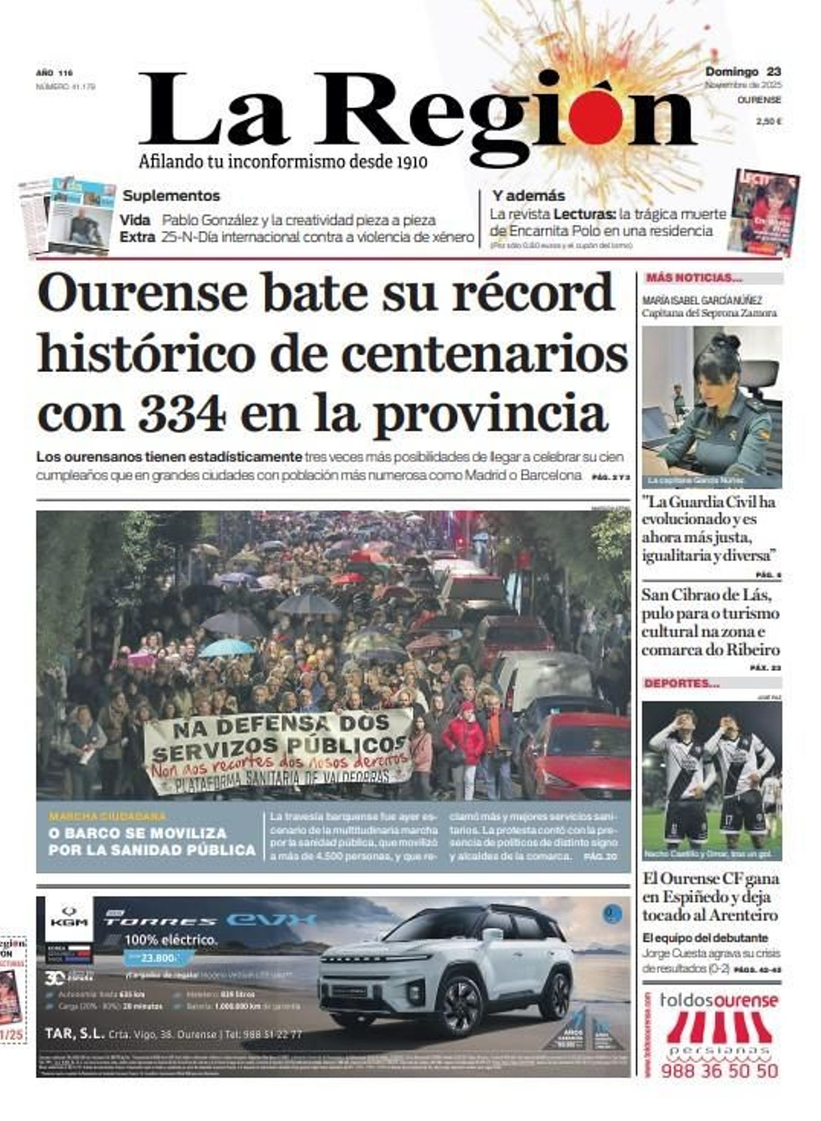 Los titulares de La Región de este domingo, 23 de noviembre