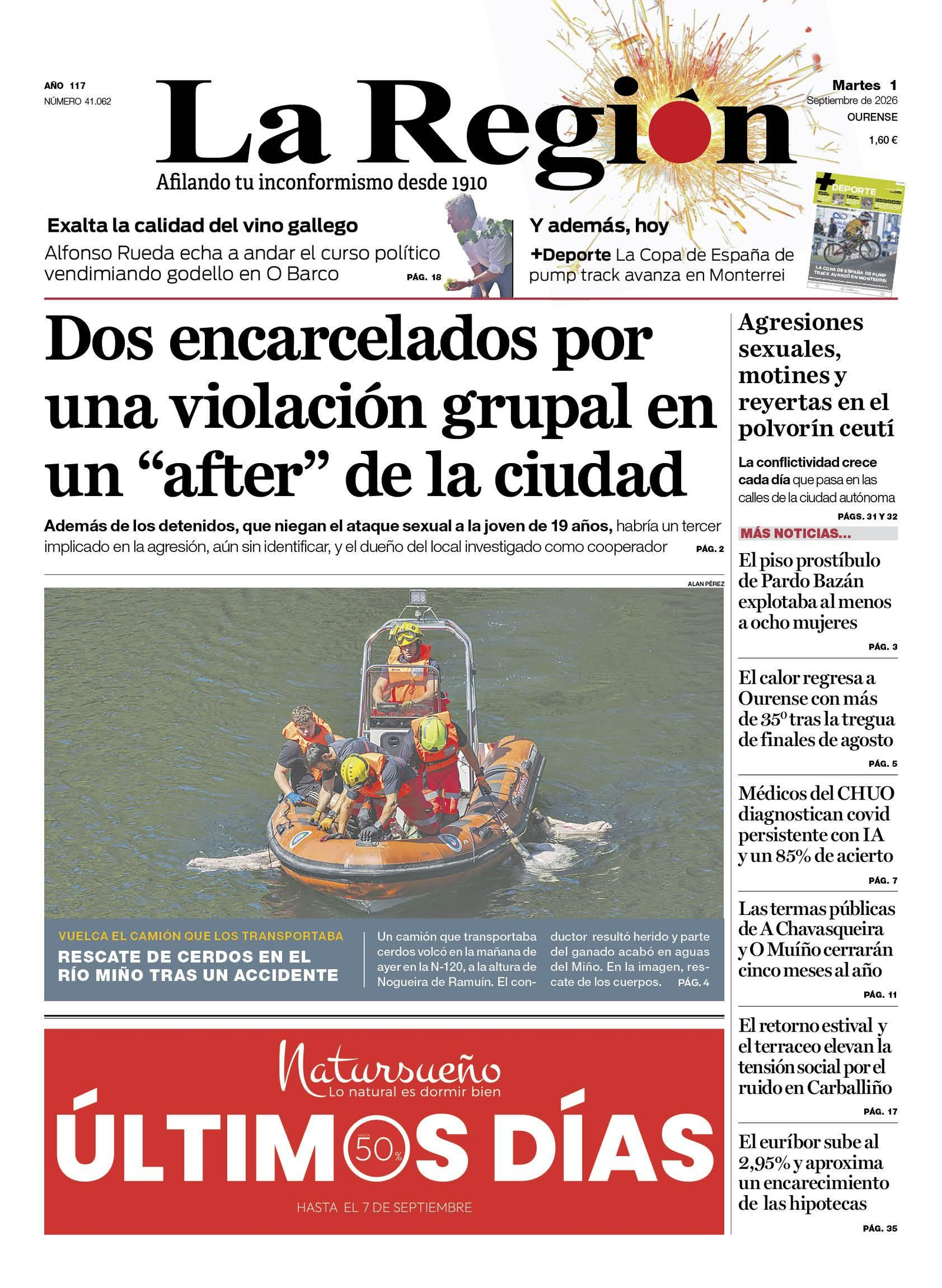 Los titulares de La Región de este martes, 1 de septiembre