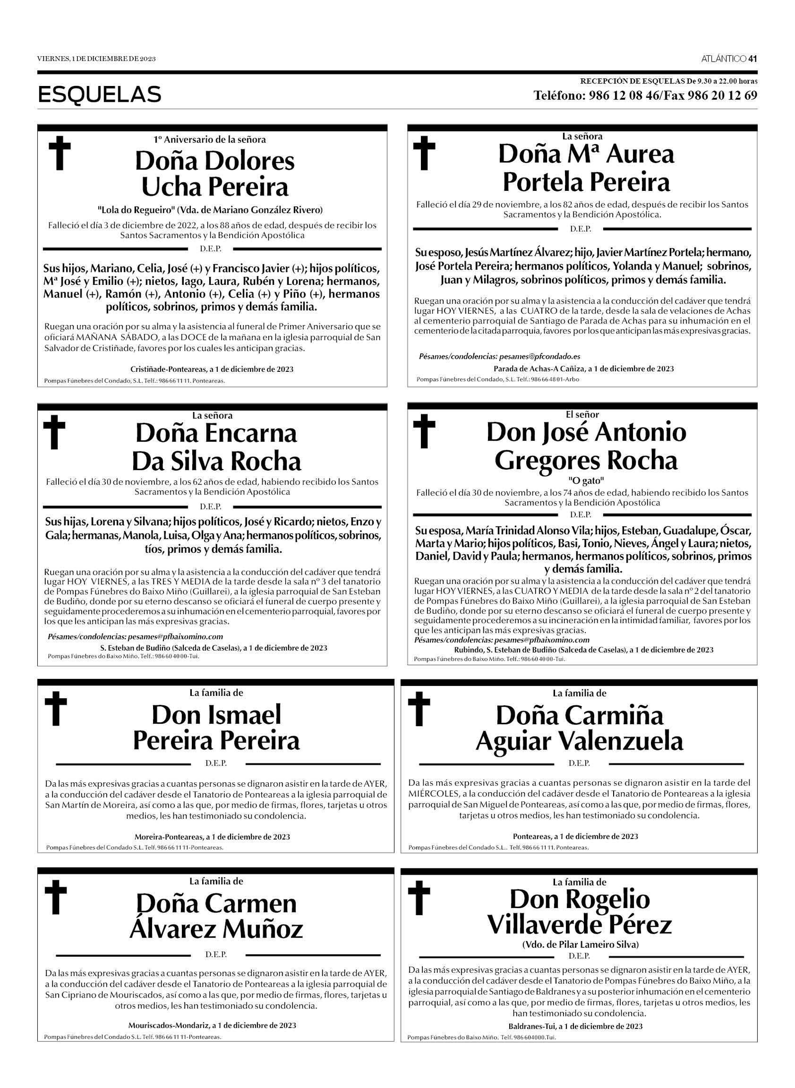 Las esquelas del 1 de diciembre.