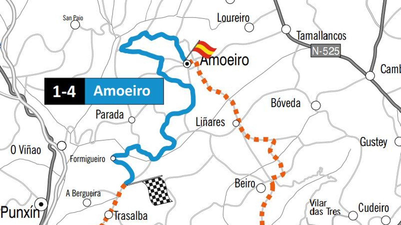 Mapa tramo 1 y 4 del Rally de Ourense Recalvi 2026.