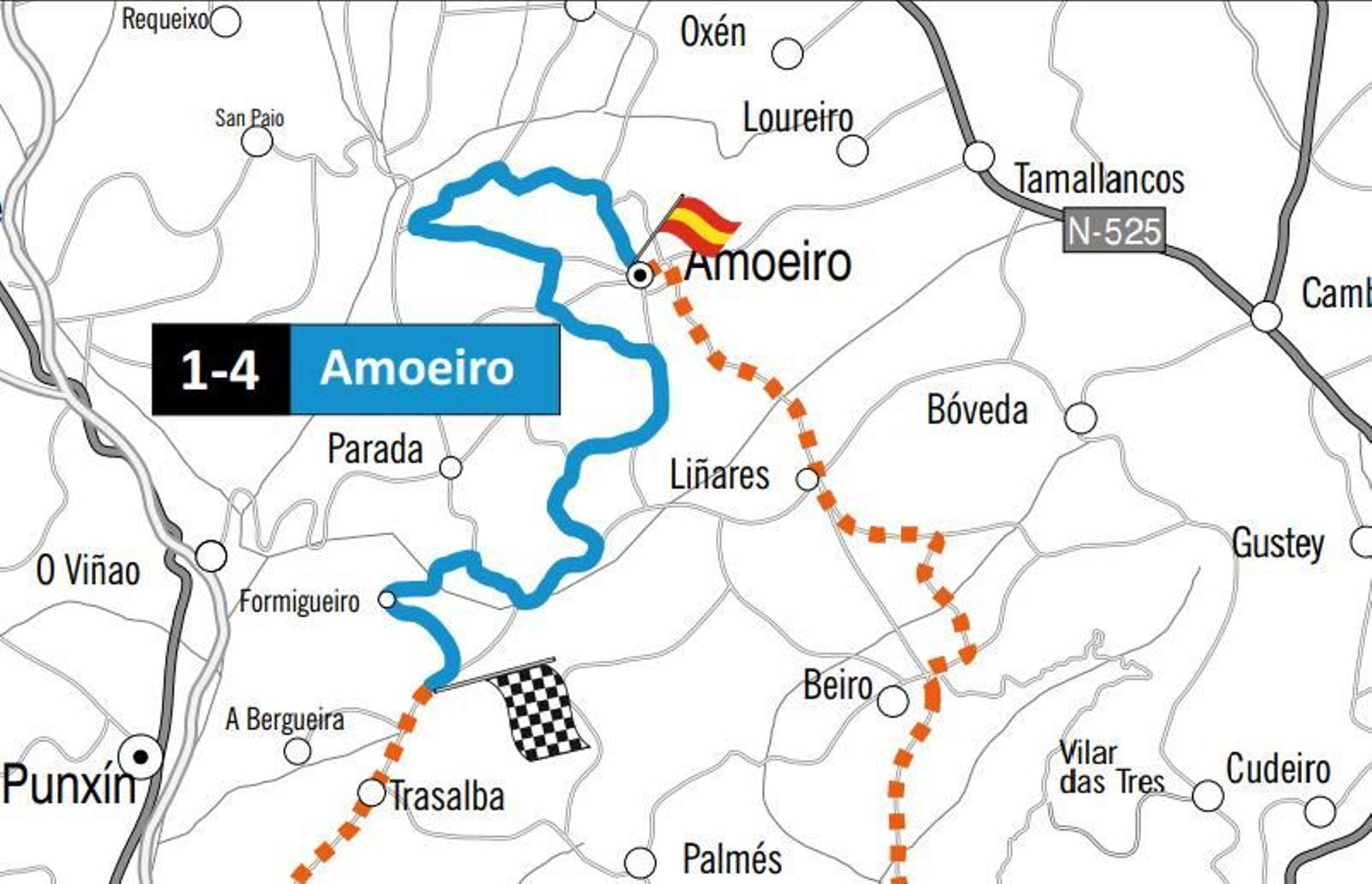 Mapa tramo 1 y 4 del Rally de Ourense Recalvi 2026.