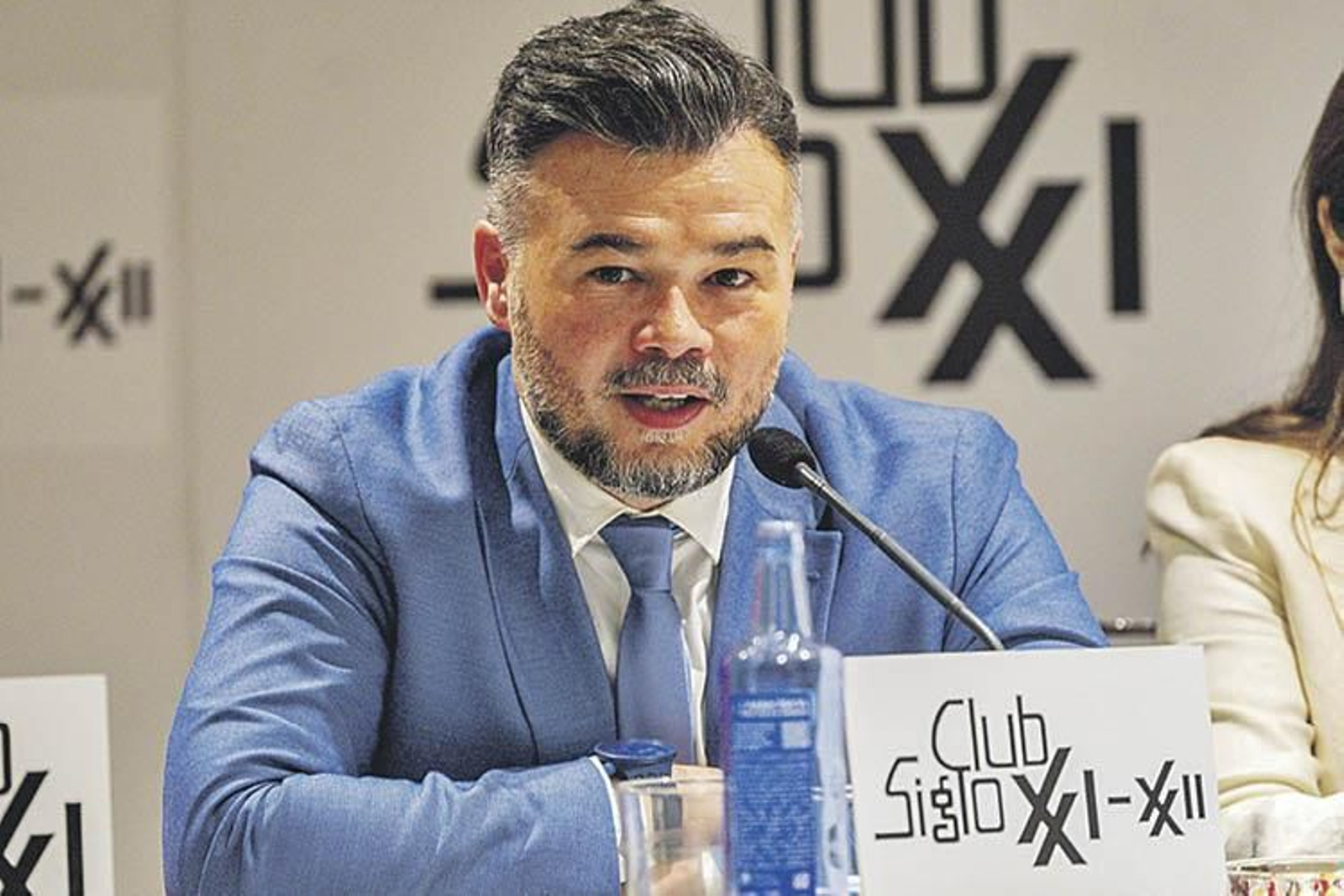 El portavoz de ERC en el Congreso, Gabriel Rufián, comparece en un acto en Madrid.