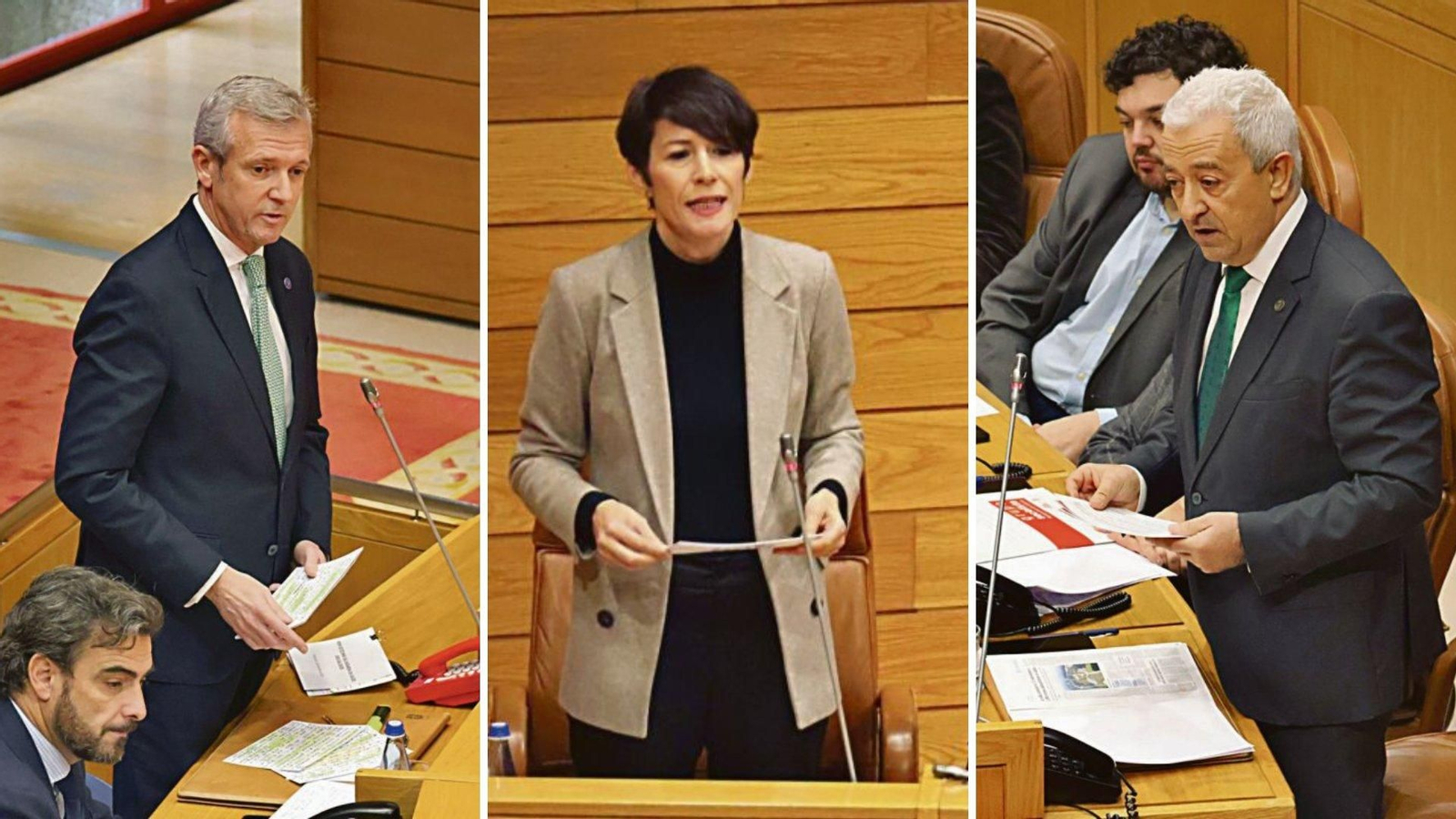 Alfonso Rueda, Ana Pontón y Luis Álvarez en el Parlamento.