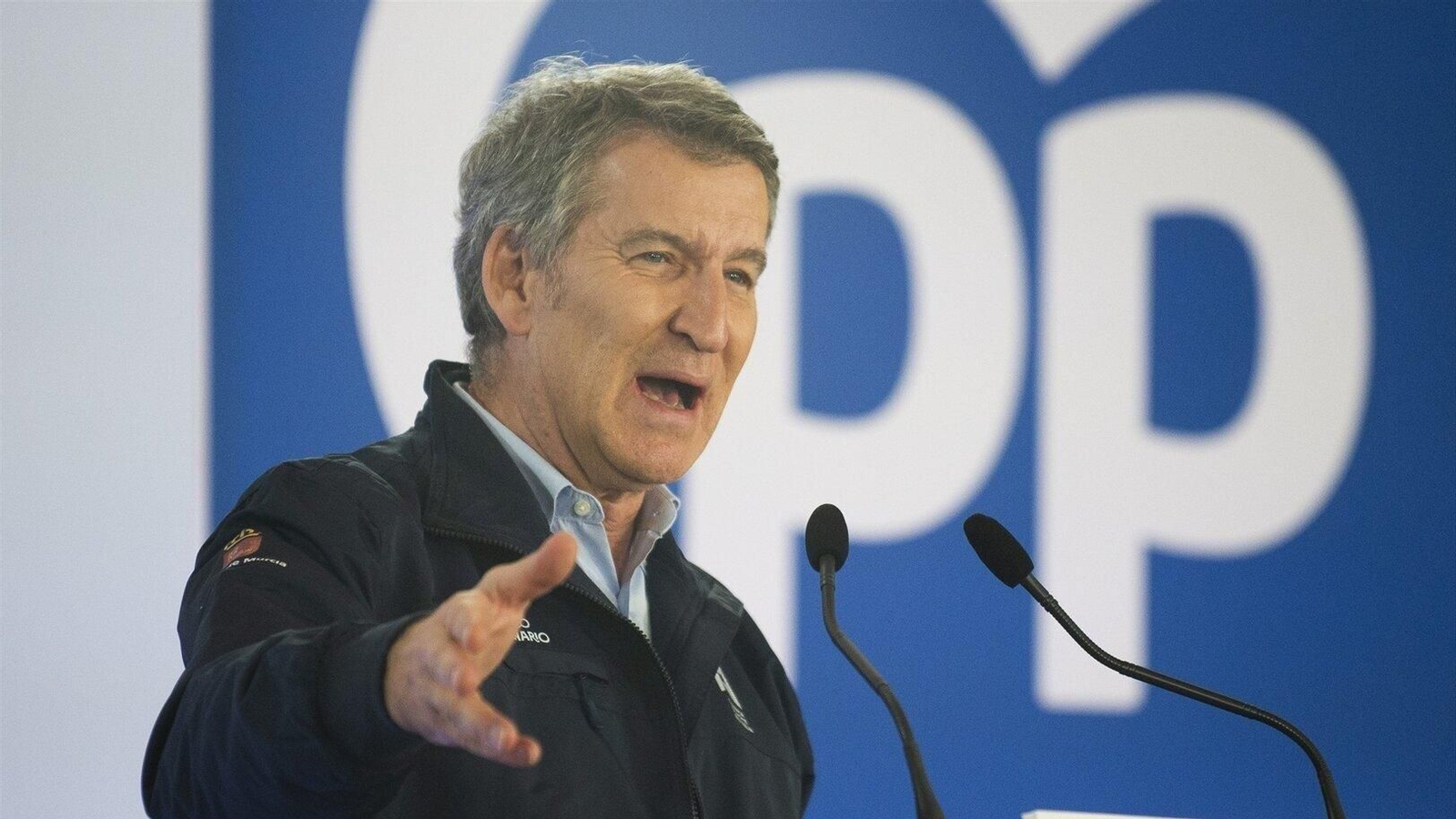 Núñez Feijóo en un acto con afiliados y simpatizantes en Caravaca de la Cruz. // EP