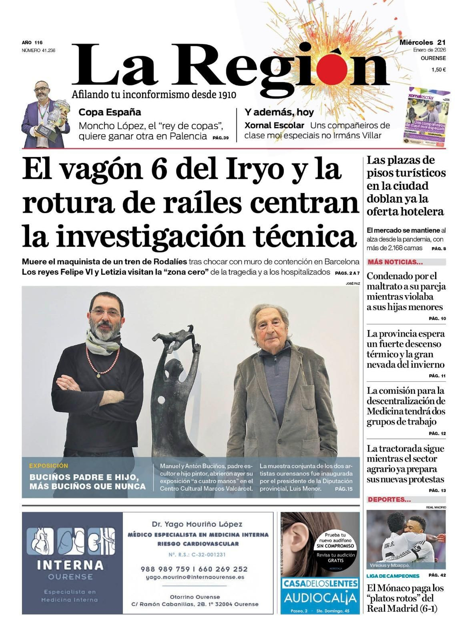 La portada de La Región de este miércoles, 21 de enero