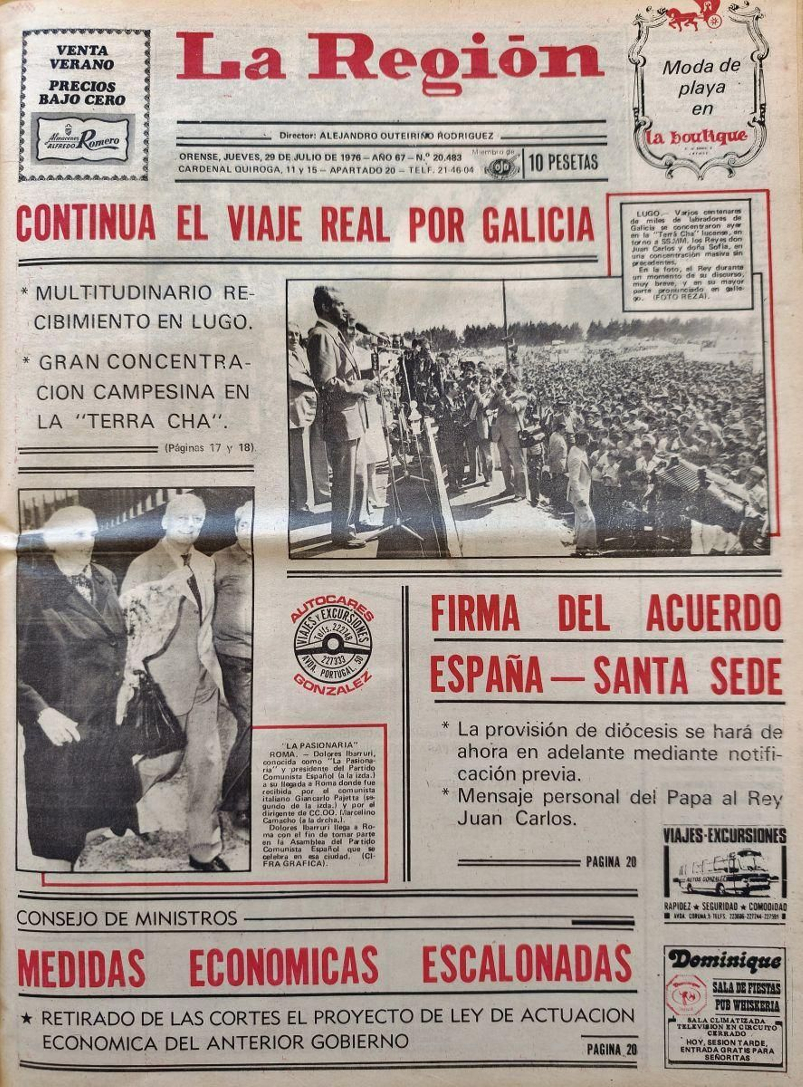 La portada de La Región del 29 de julio del 1976.