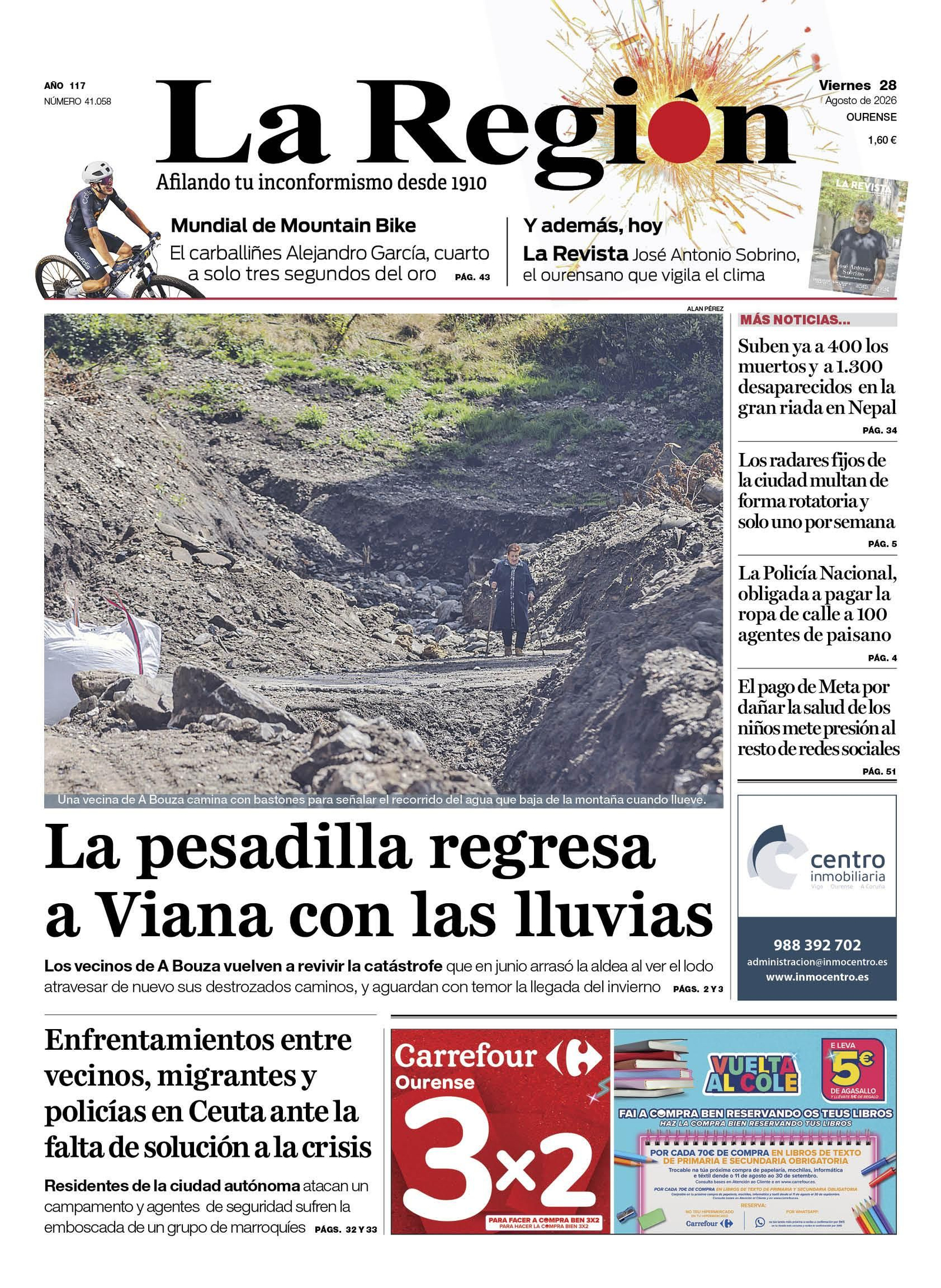 La portada de La Región de este viernes.
