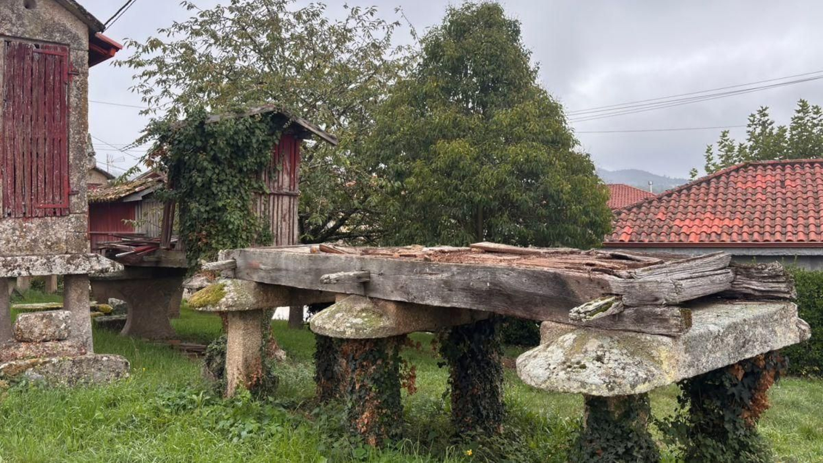 O hórreo caído e o que está a piques de caer detrás.
