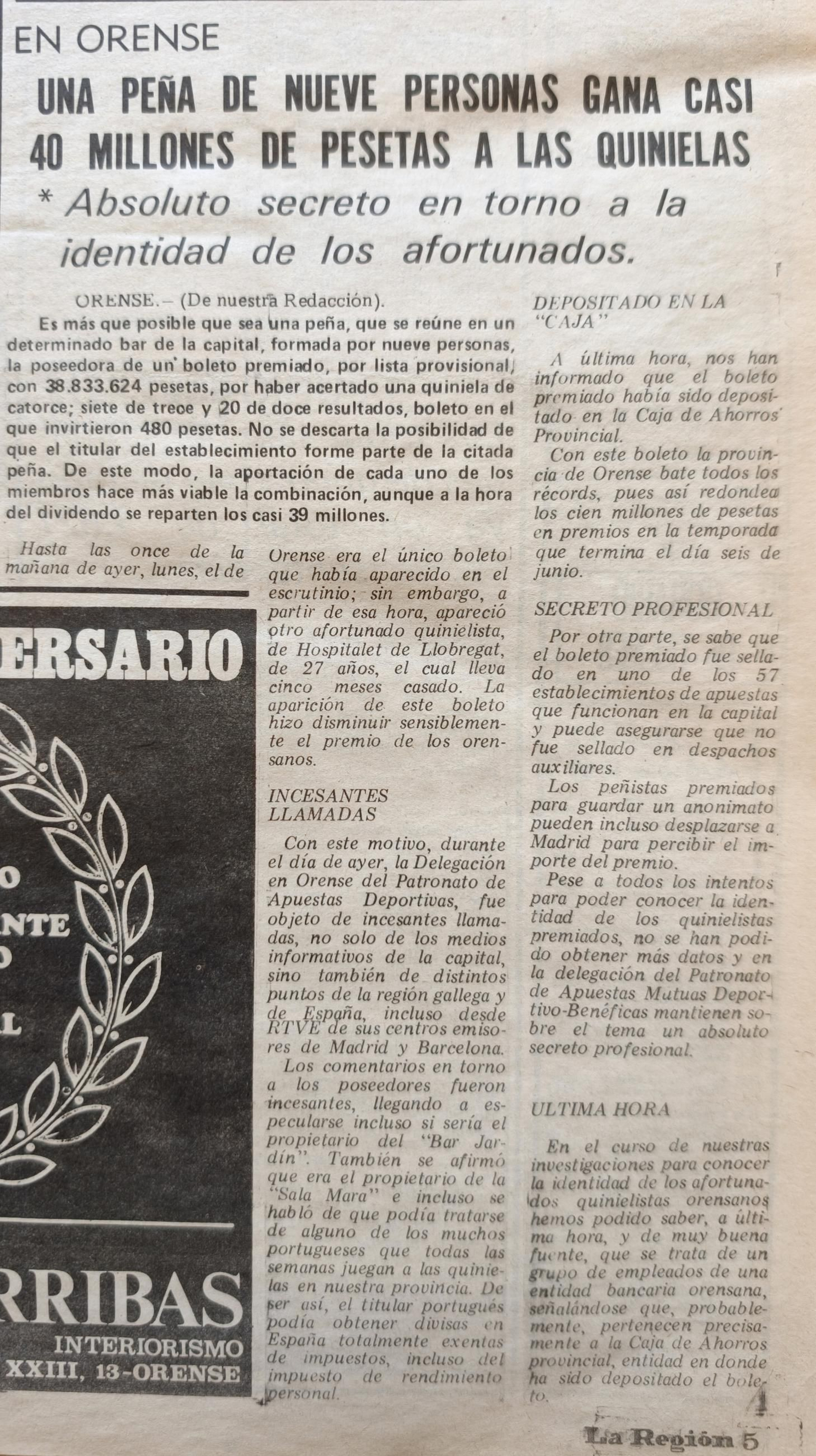 Los titulares de La Región del 1 de junio de 1976