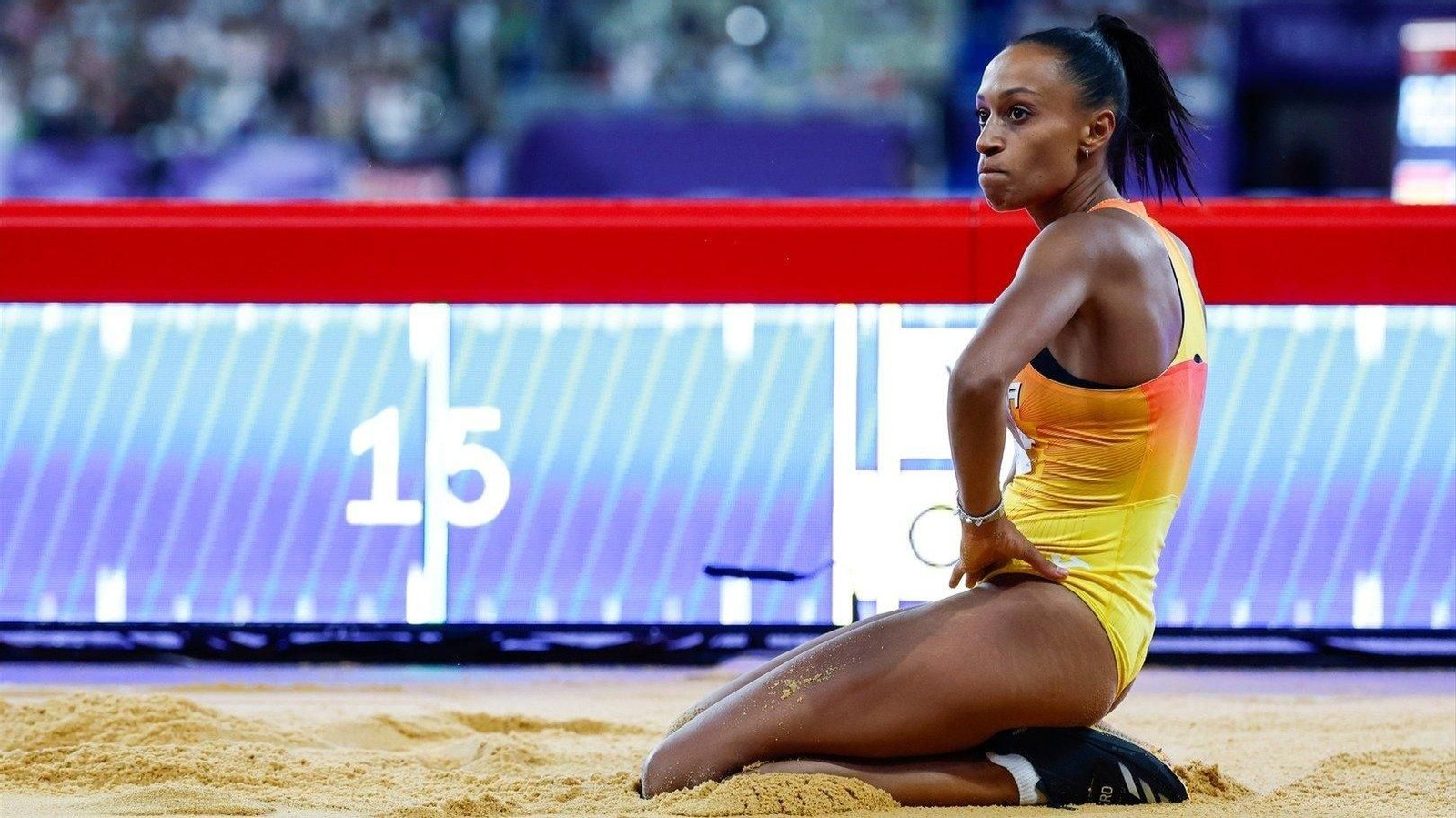 Ana Peleteiro en la última ronda de triple salto en París 2024. // EP