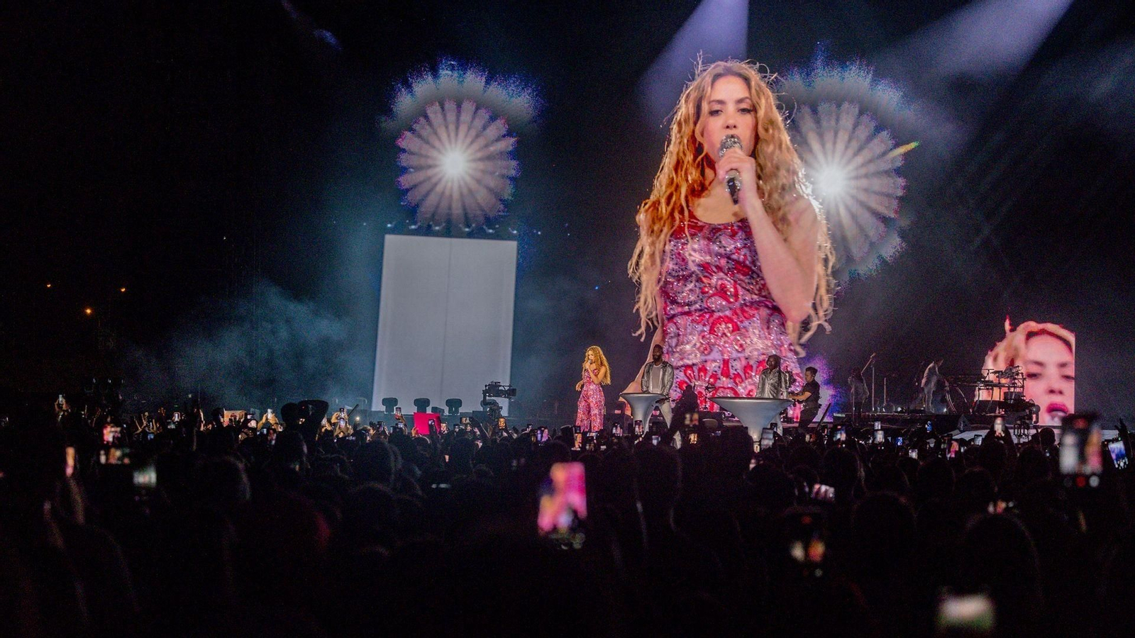 Shakira durante uno de sus conciertos en Madrid.