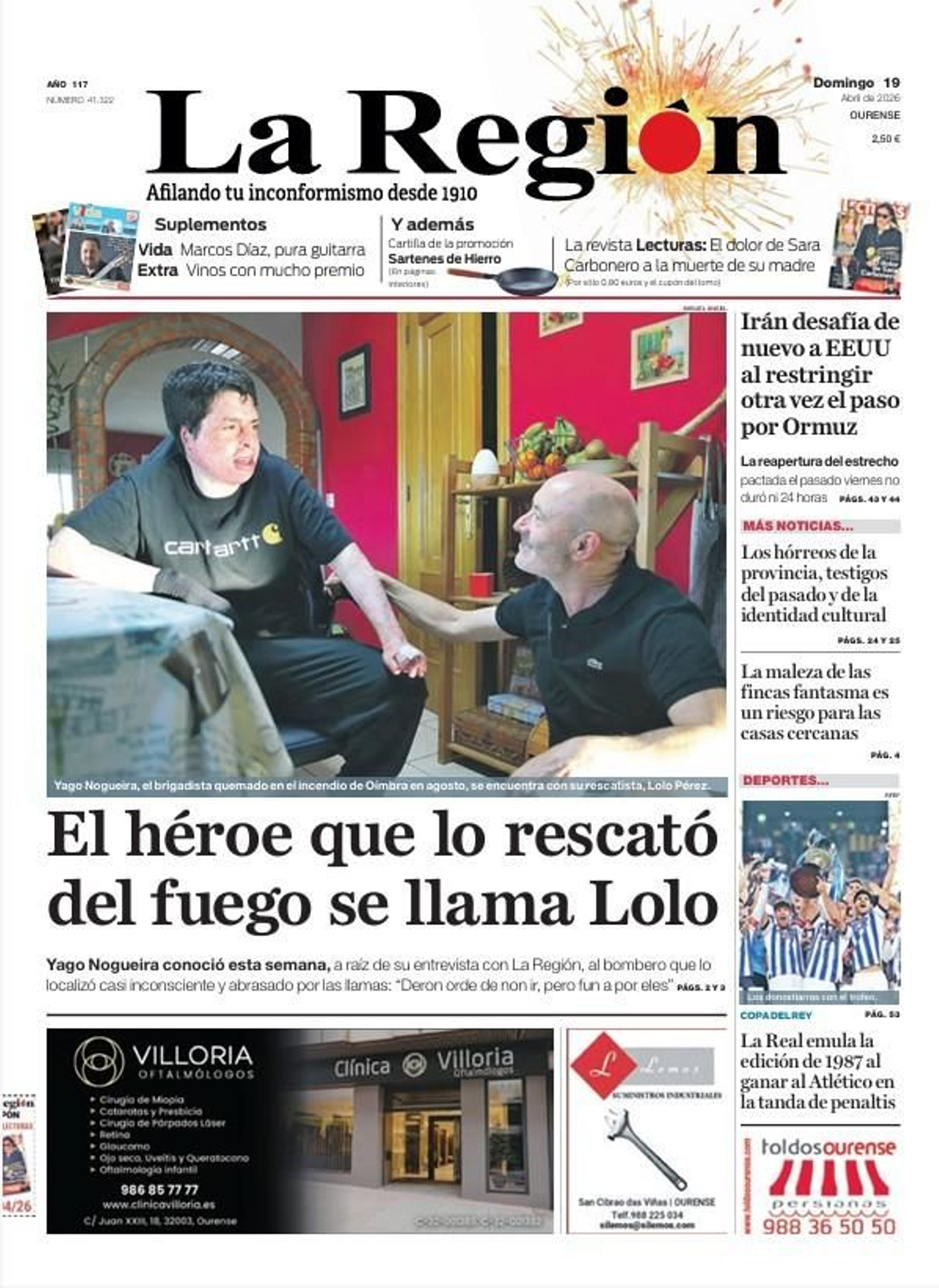 La portada de La Región de este domingo, 19 de abril.
