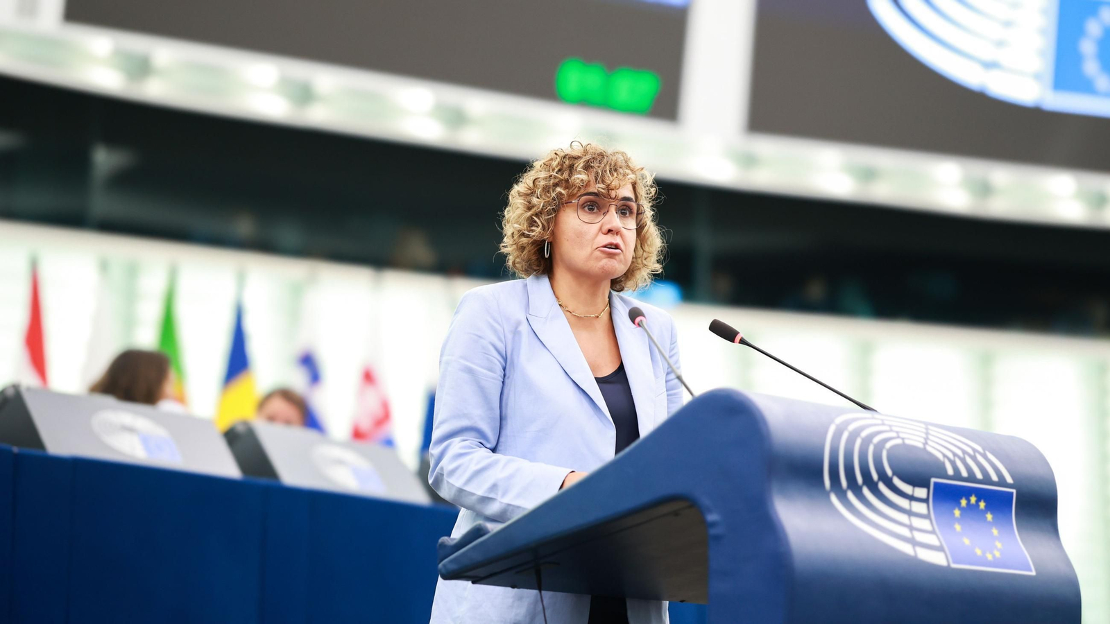 La jefa de la delegación del PP en el Parlamento Europeo, Dolors Montserrat, durante una intervención