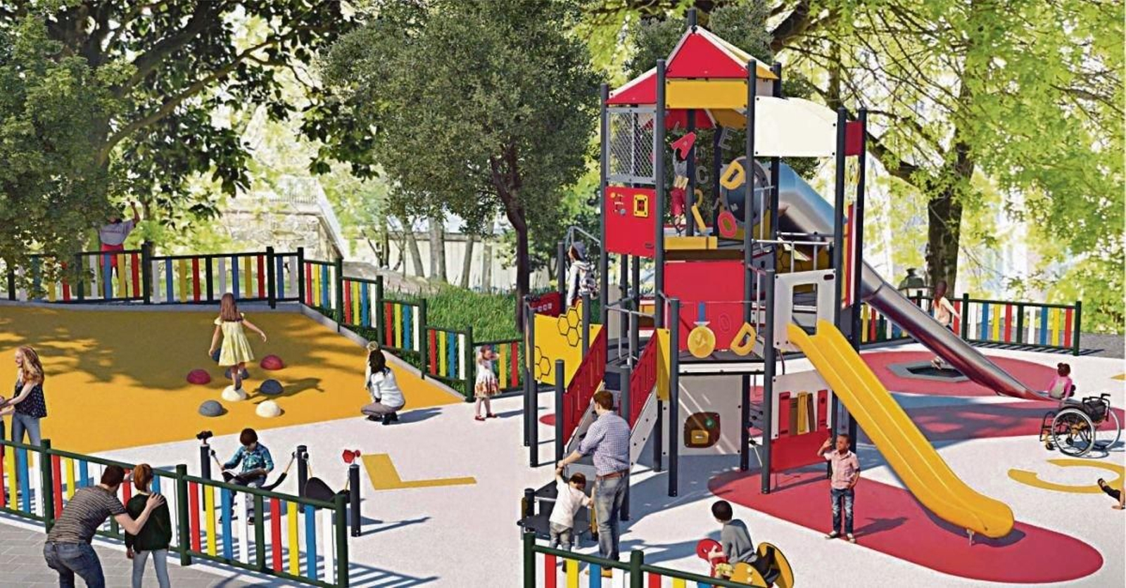 Una infografía de la nueva zona de juegos infantiles que habrá en el parque de Camilo José Cela.