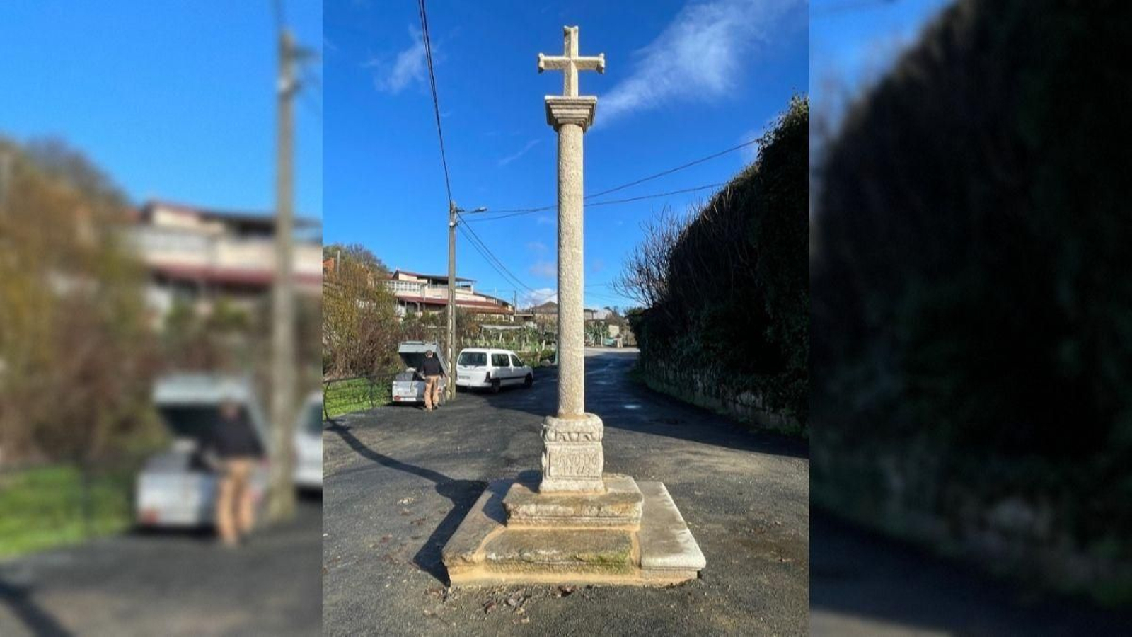 Aspecto que presenta el cruceiro de As Chás (Oímbra) tras ser reconstruido.