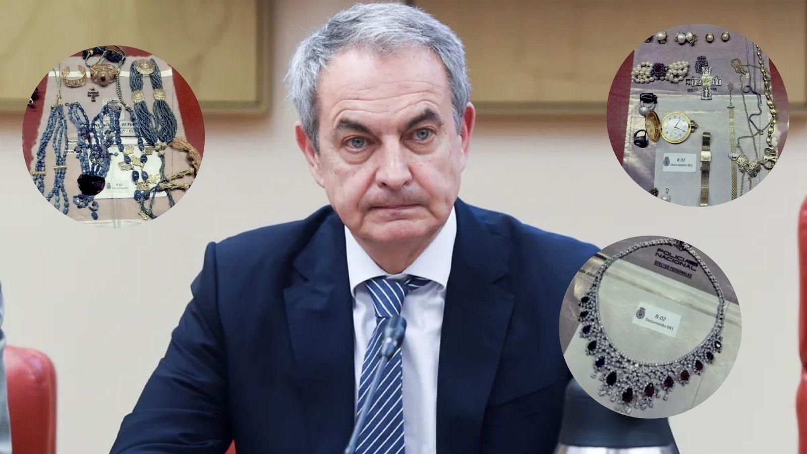 José Luis Rodríguez Zapatero y sus respectivas joyas halladas por la UCO en una imagen de archivo.