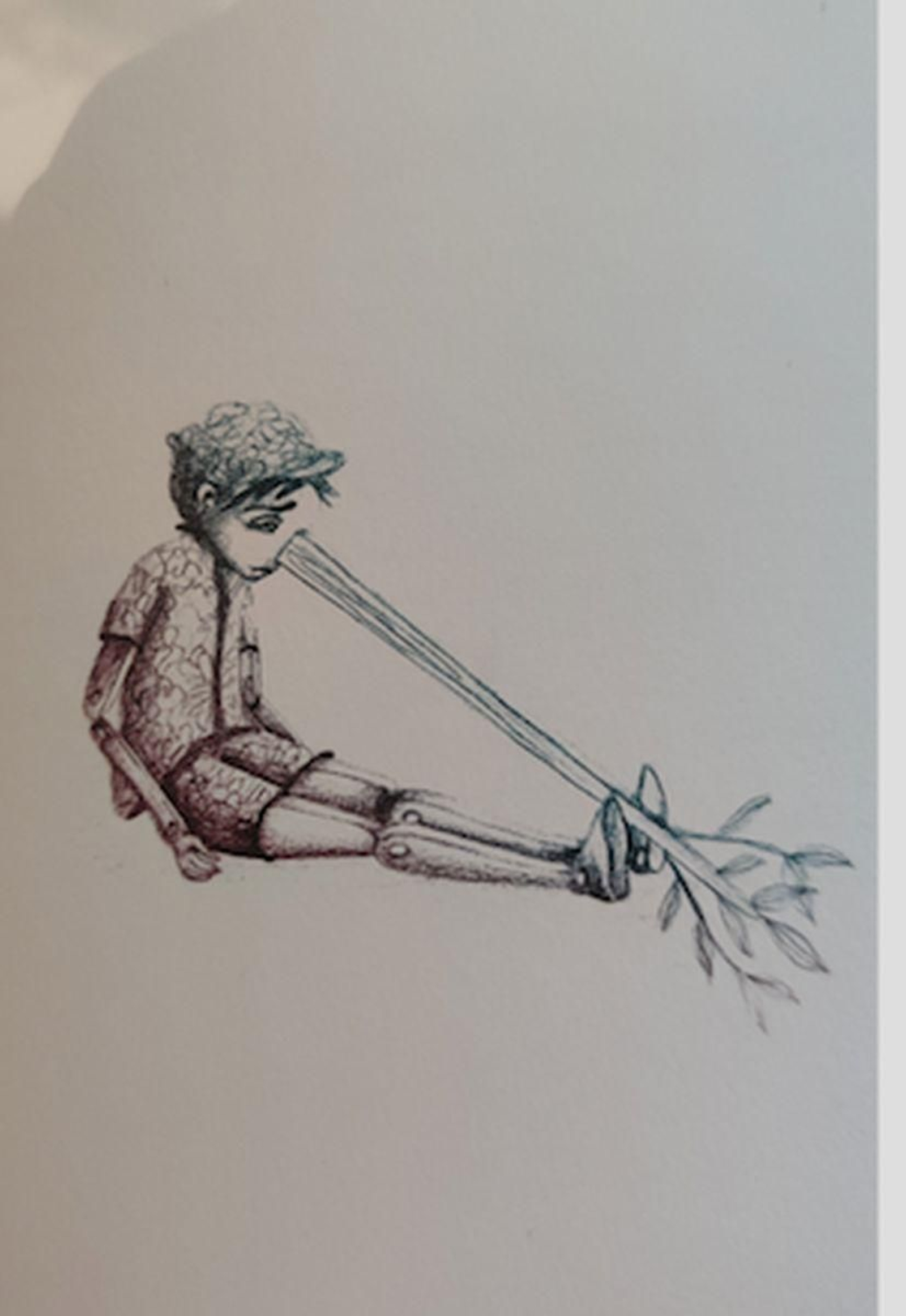 Pinocho derrotado por el peso de su nariz. Edición de 2018, ilustrado por Justine Brax.