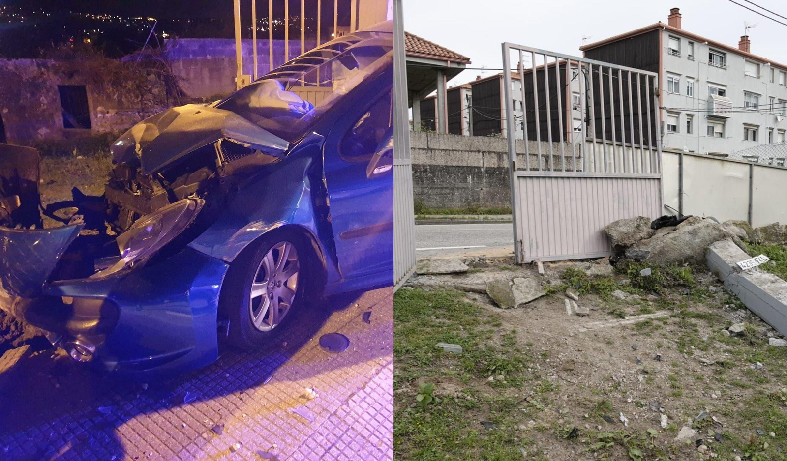 A la izquierda, el vehículo accidentado , a la derecha, la finca tras el accidente // Vicente Alonso