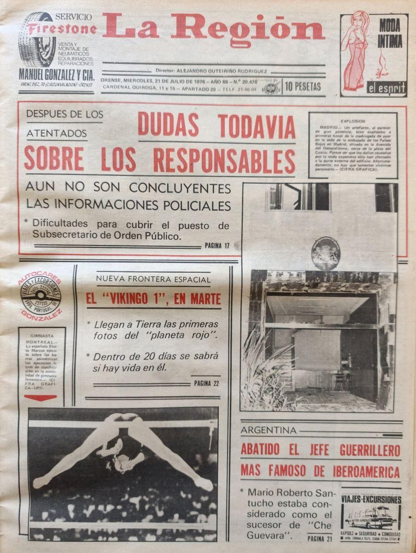 Primera página del 21 de julio de 1976.