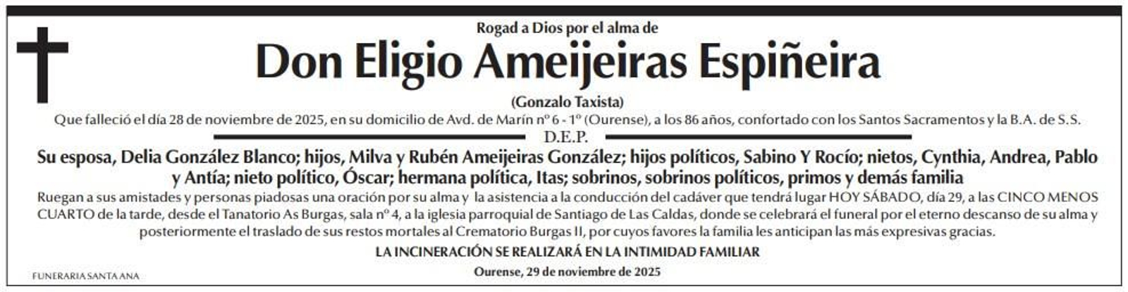 Las esquelas de hoy, sábado 29 de noviembre
