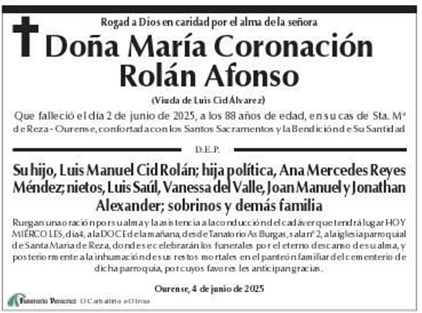 La esquela de este miércoles.