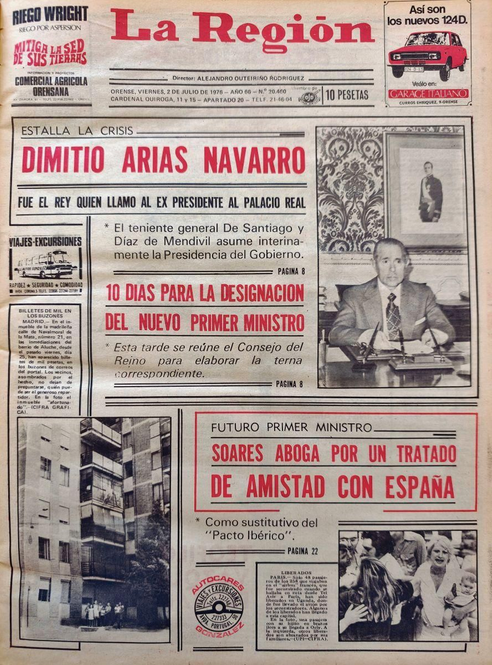 La portada de La Región del 2 de julio de 1976.