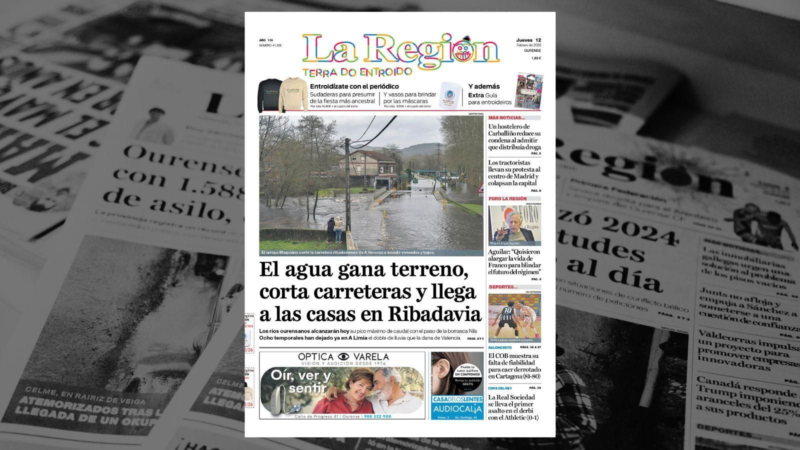 La portada de La Región de este jueves, 12 de febrero.