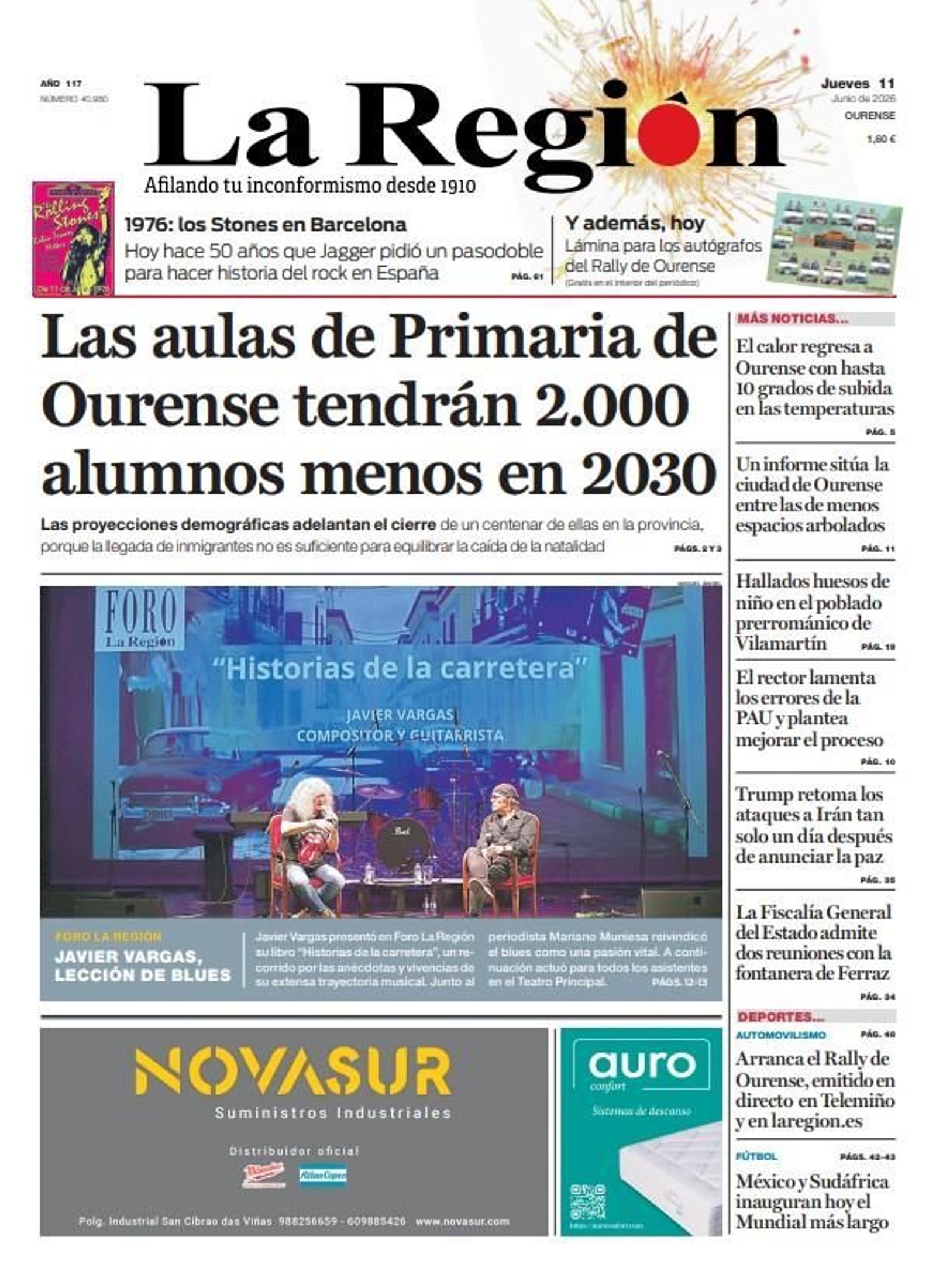 La portada de La Región de este jueves, 11 de junio.