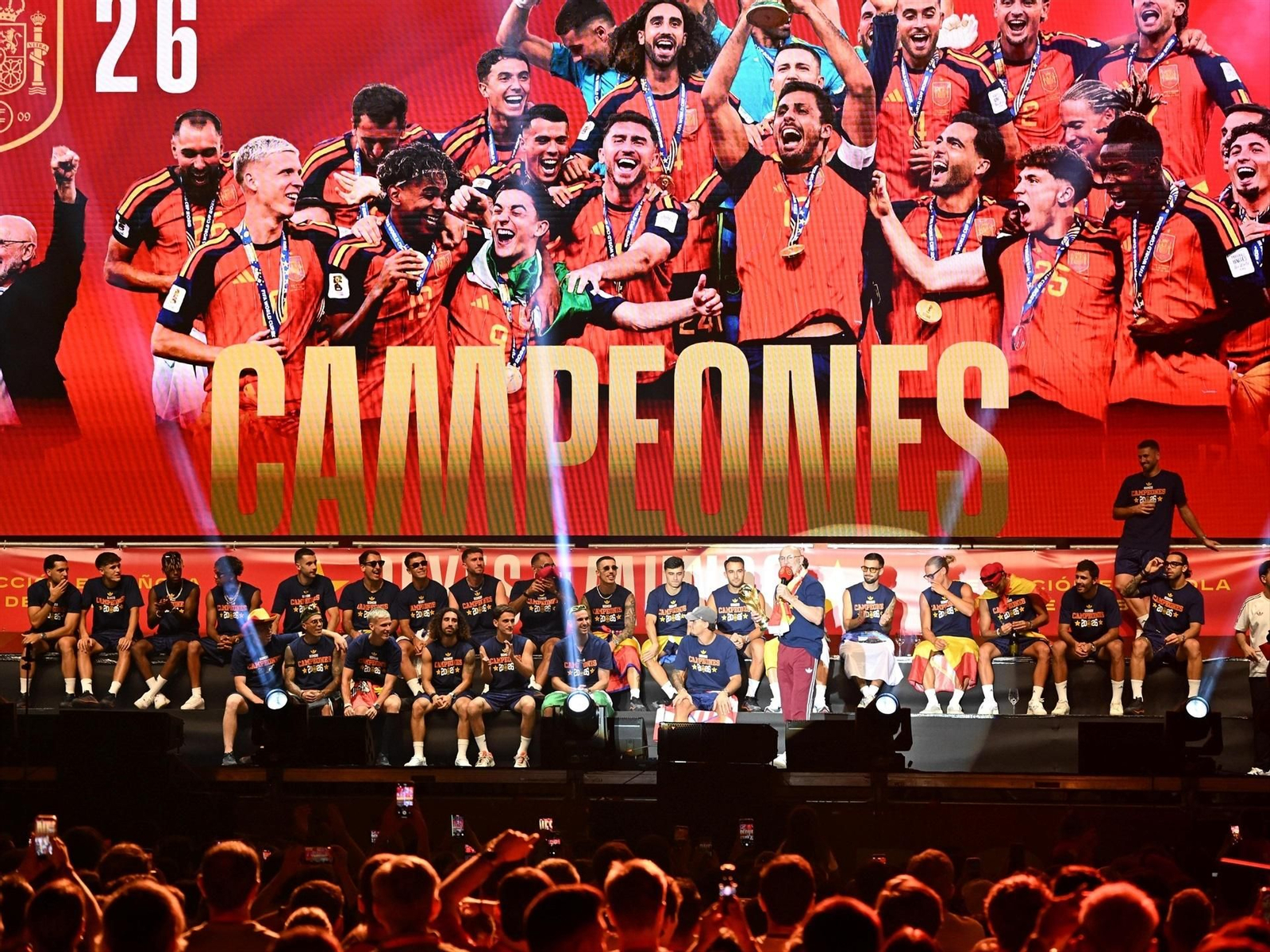 Selección española de fútbol en el escenario de celebración de la Copa del Mundo en Madrid.