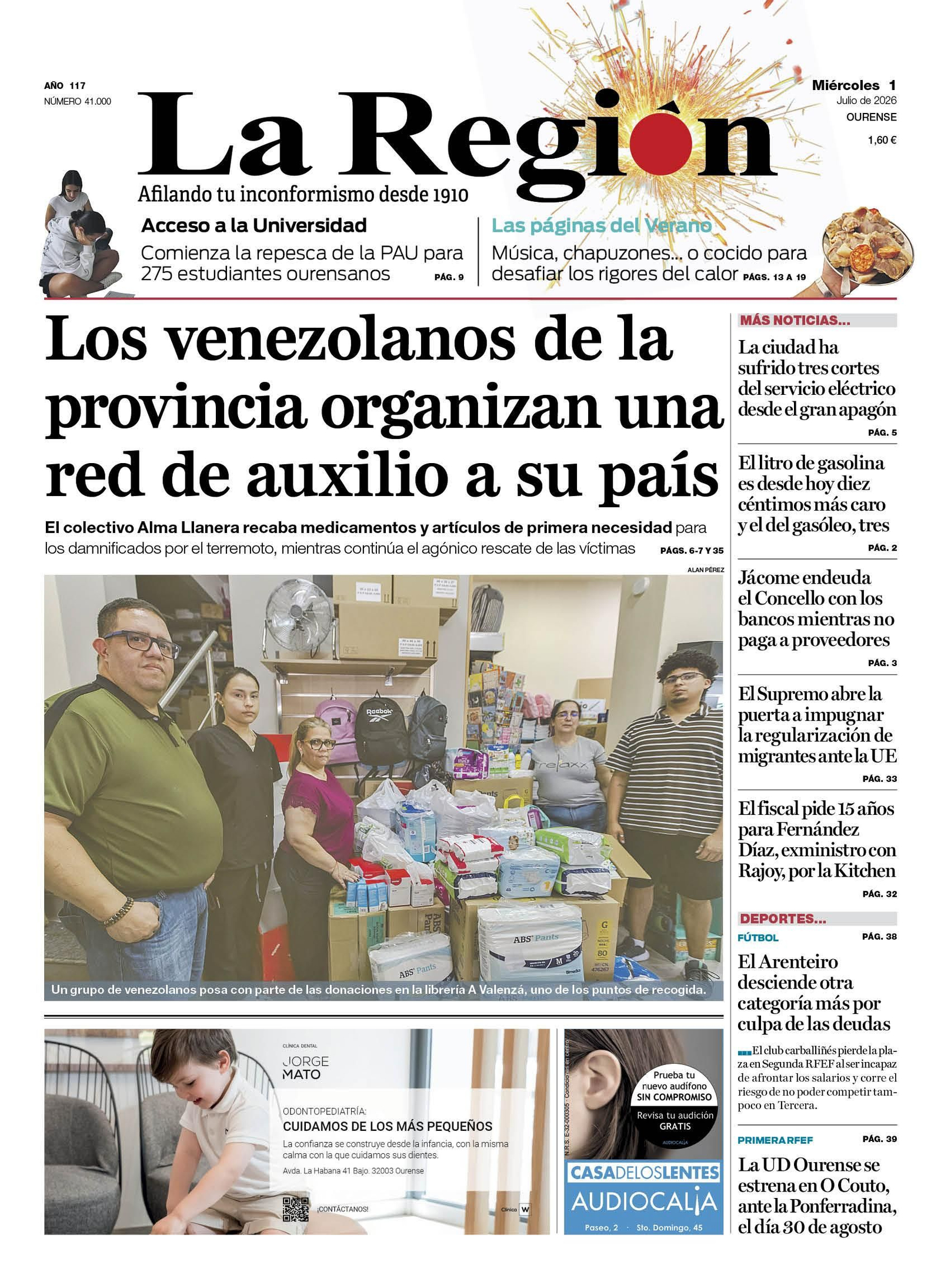 La portada de La Región de este miércoles.