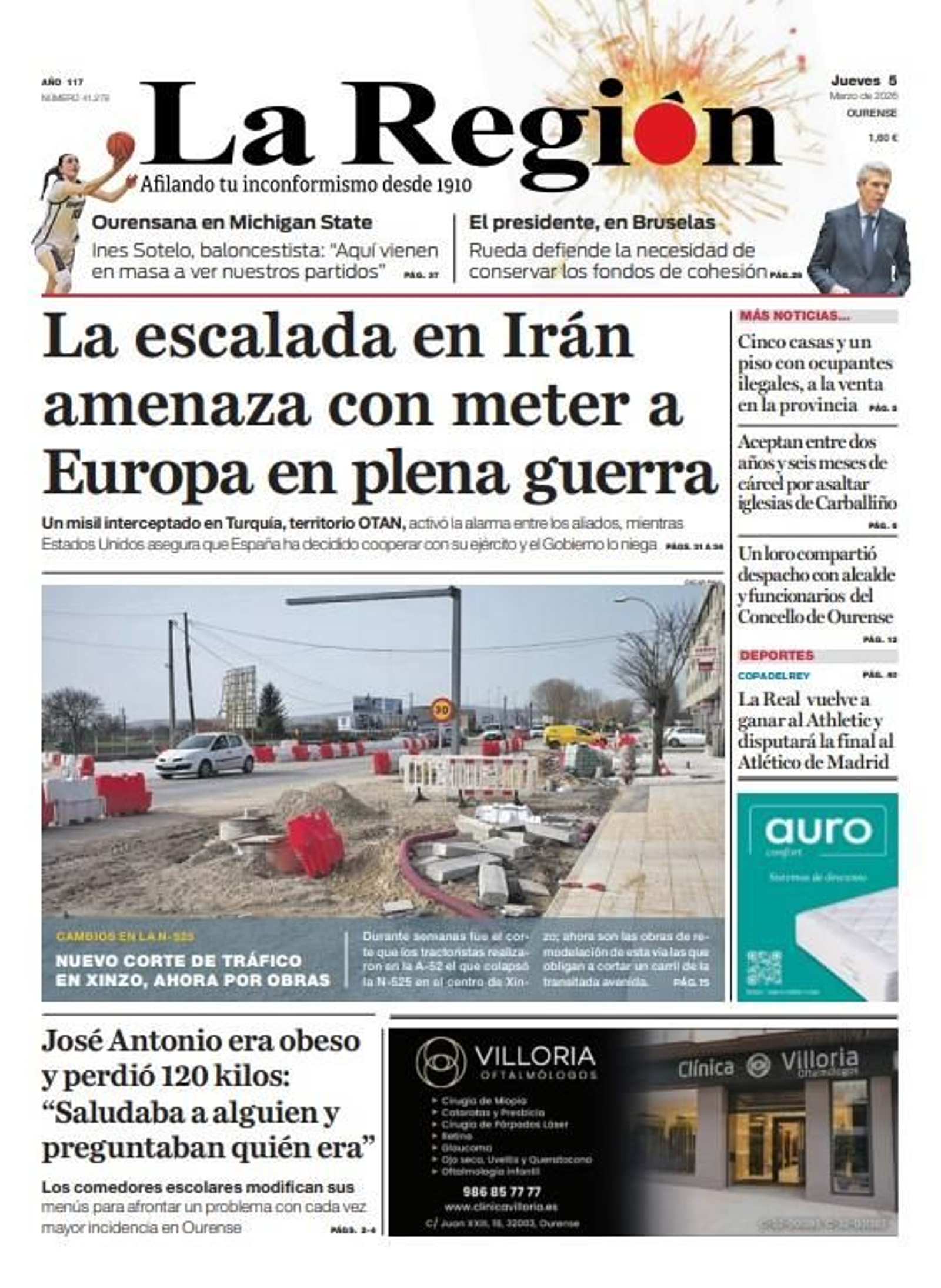 Los titulares de La Región de este jueves, 5 de marzo