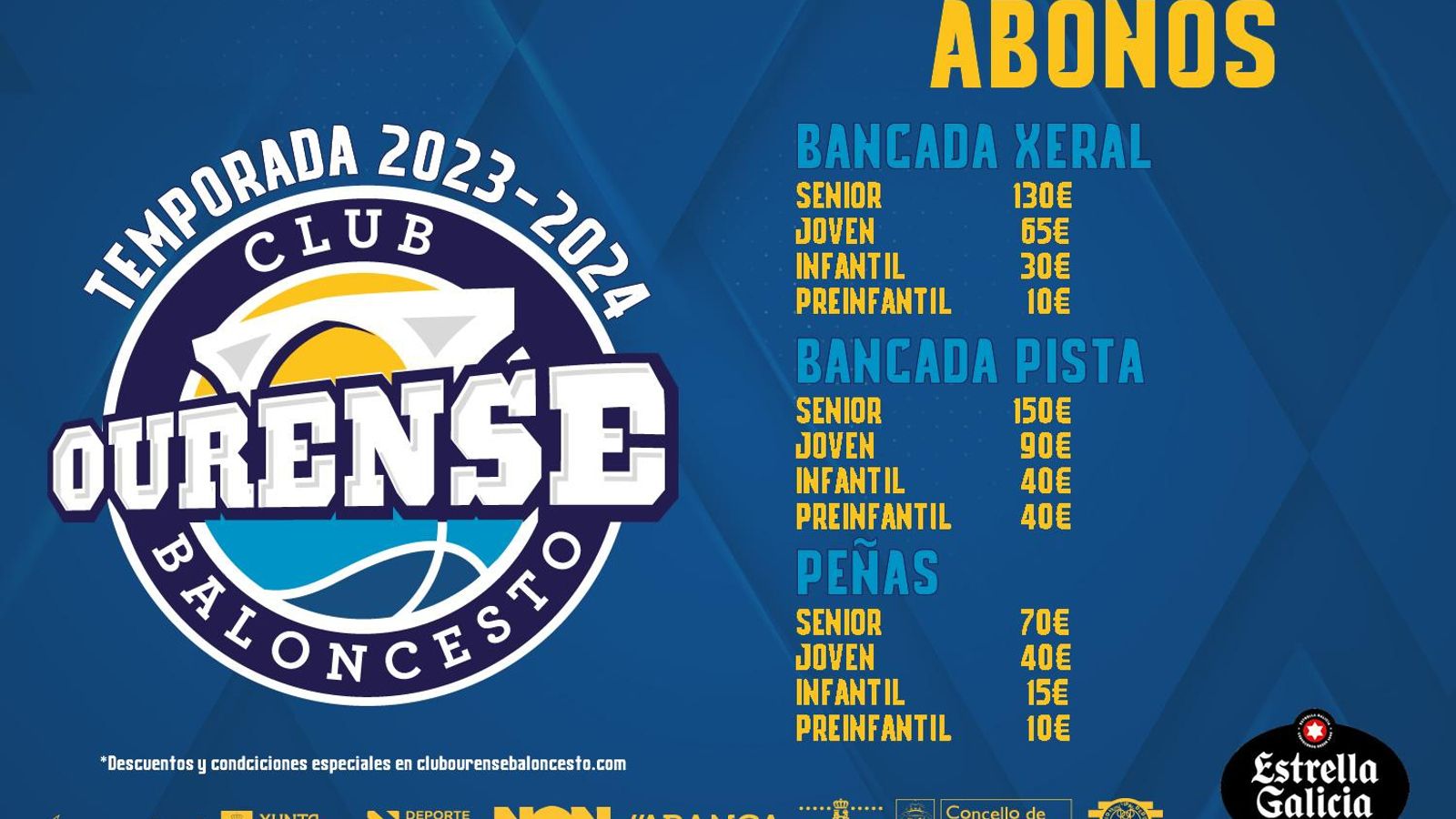 Tabla de precios de los abonos al COB para la temporada 2023-2024.
