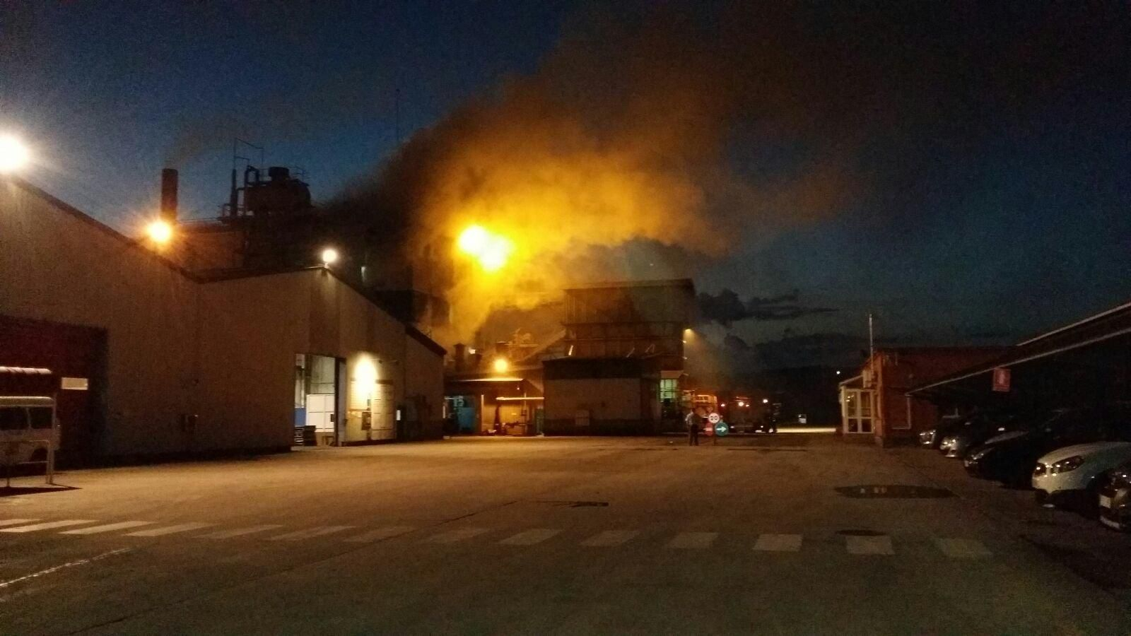 Las llamas y el humo en uno de los sectores de la empresa Finsa Orember en los primeros momentos de incendio.