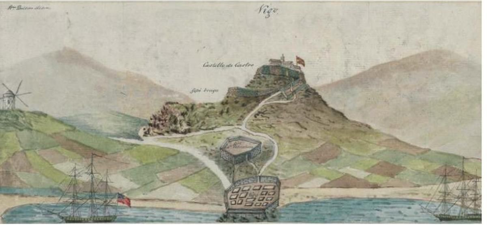 La bahía de Vigo, dibujo de Willian Bolton de 1809, en el Archivo de Londres.