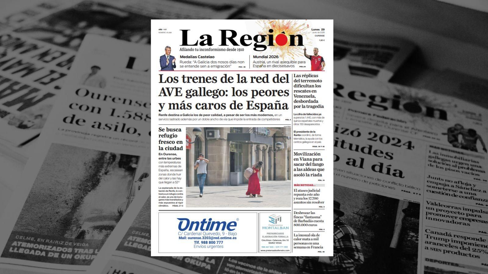 La portada de La Región de este lunes, 29 de junio.