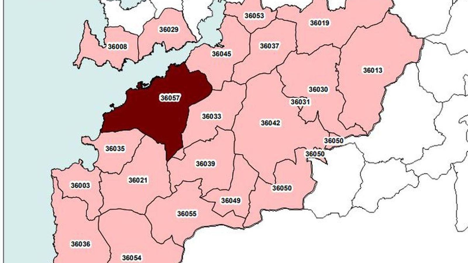 El área urbana funcional de Vigo, que coincide con otras divisiones en el entorno.