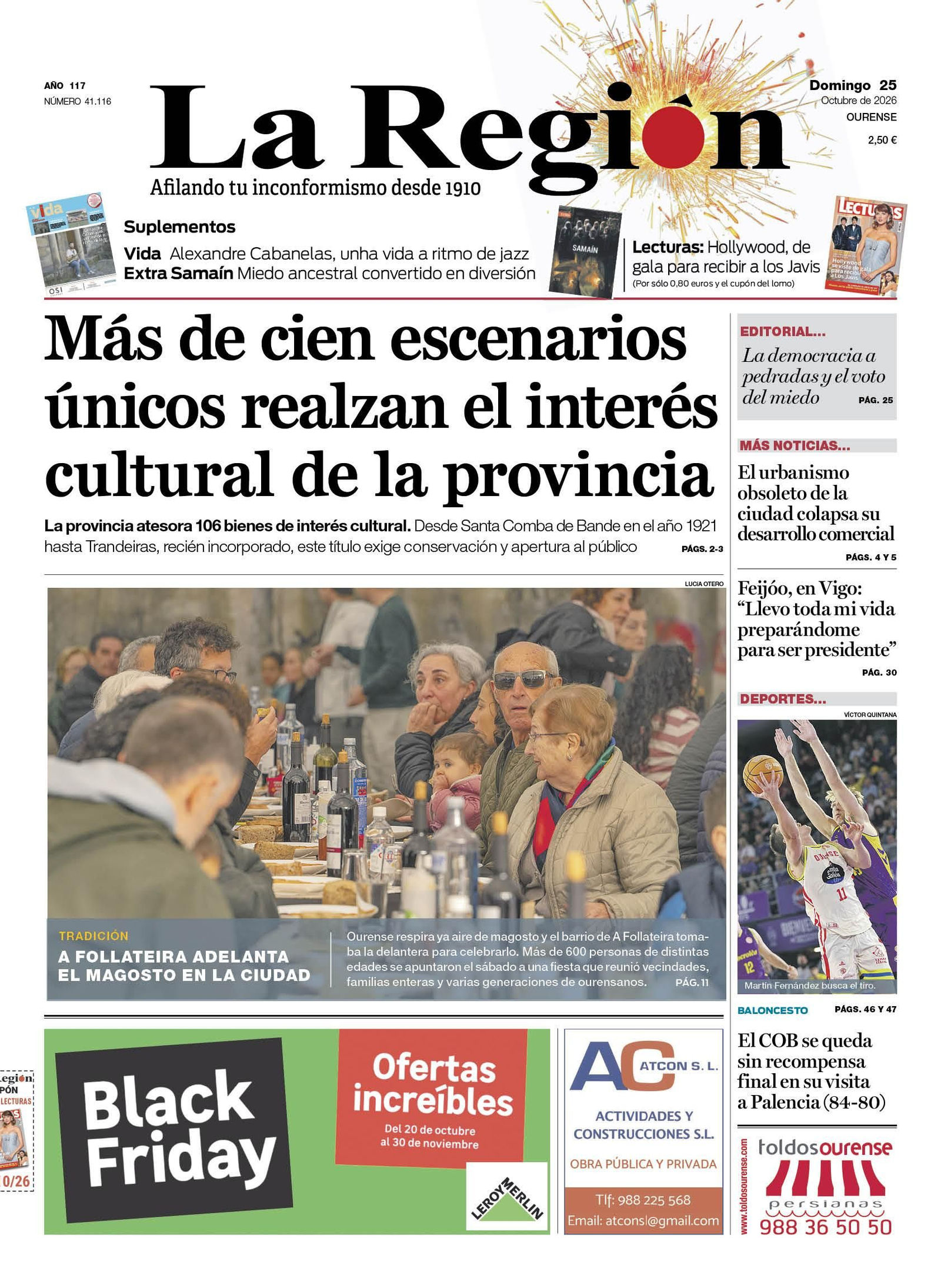 Los titulares de La Región de este domingo, 25 de octubre