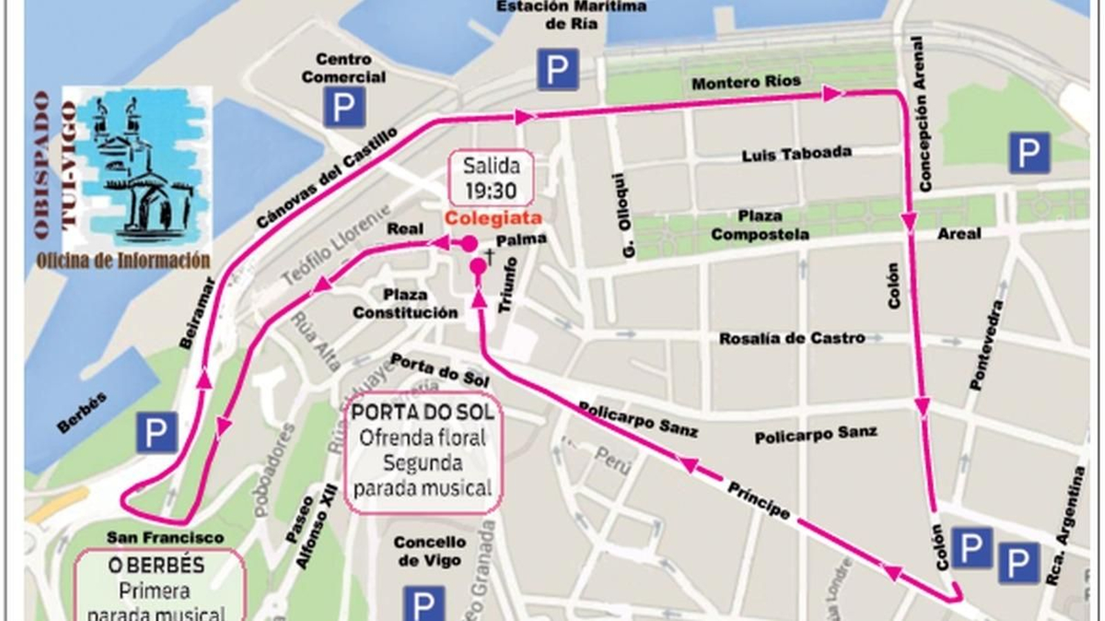 Recorrido de la procesión que desembocará en la renovada Porta do Sol