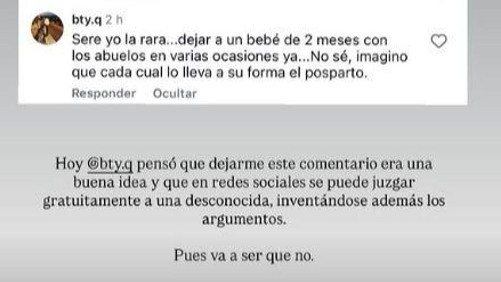 Comentario de una seguidora a Ana Peleteiro.